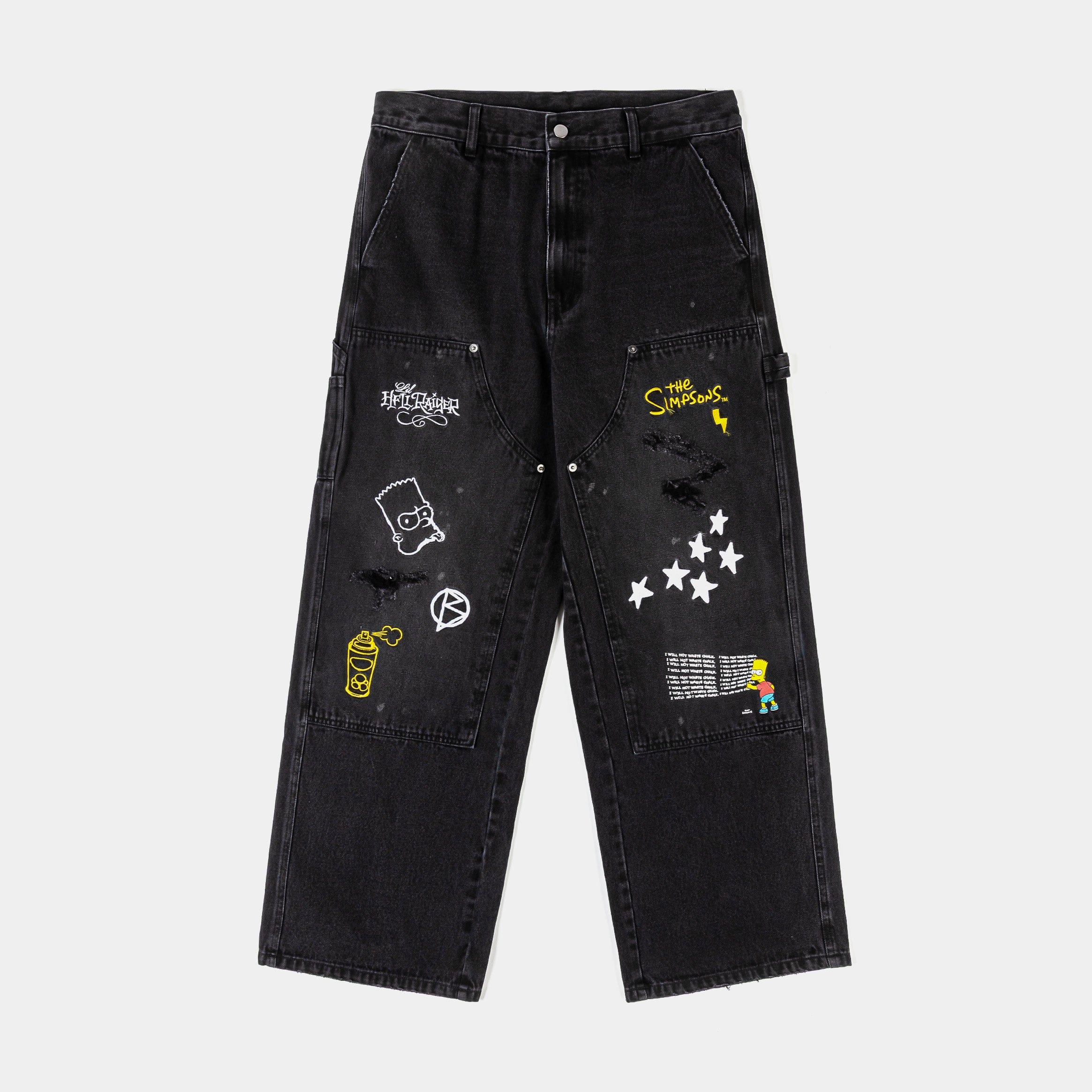 SIMPSONS X SP The Simpsons By Shoe Palace Logo Double Knee Washed Mens Pants (Black/Yellow)