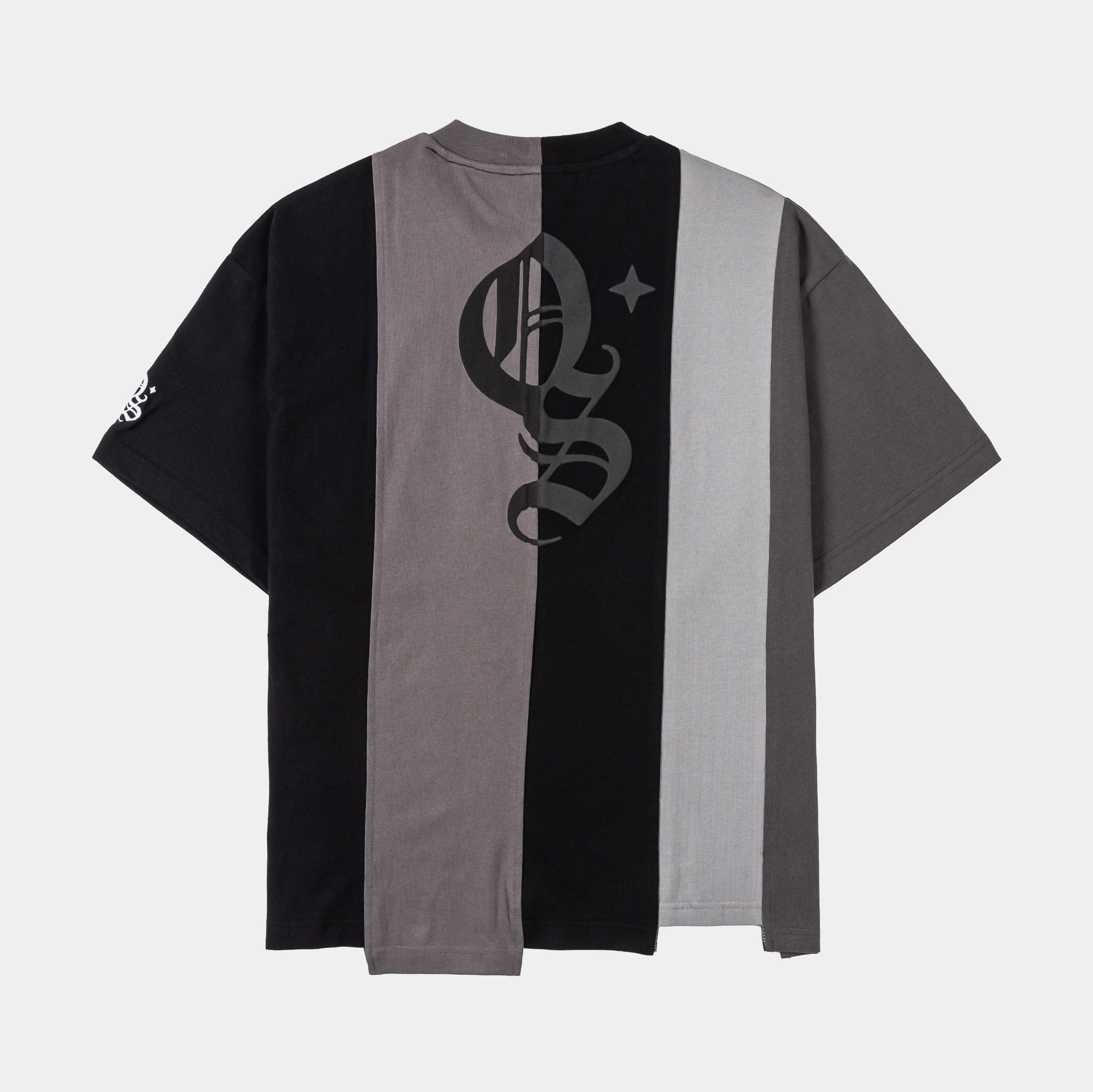 ORIGINAL SIN Patched Striped Mens Short Sleeve Shirt (Light Black/Grey)