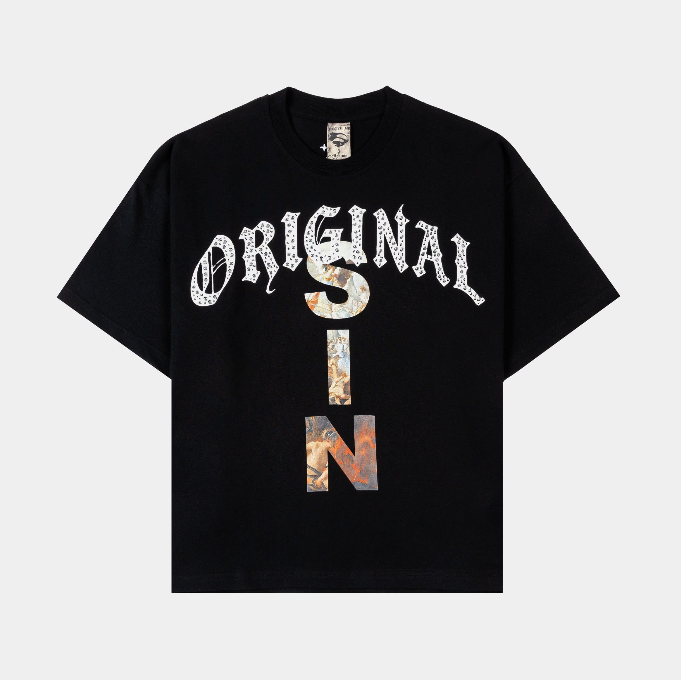 ORIGINAL SIN Studded Logo Mens Short Sleeve Shirt (Light Black/White)