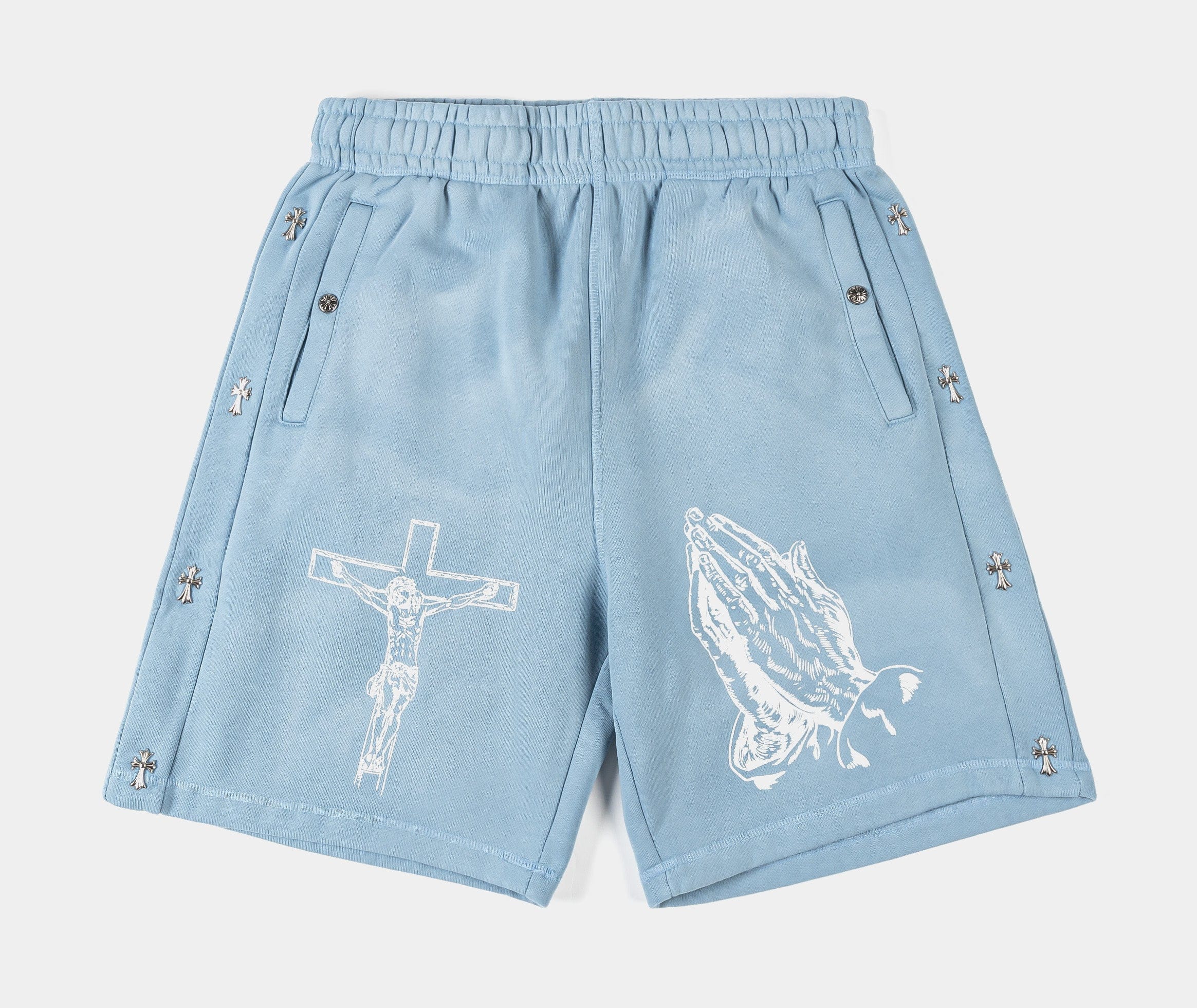 ORIGINAL SIN Prayer Long Fleece Mens Shorts (Blue/Blue)