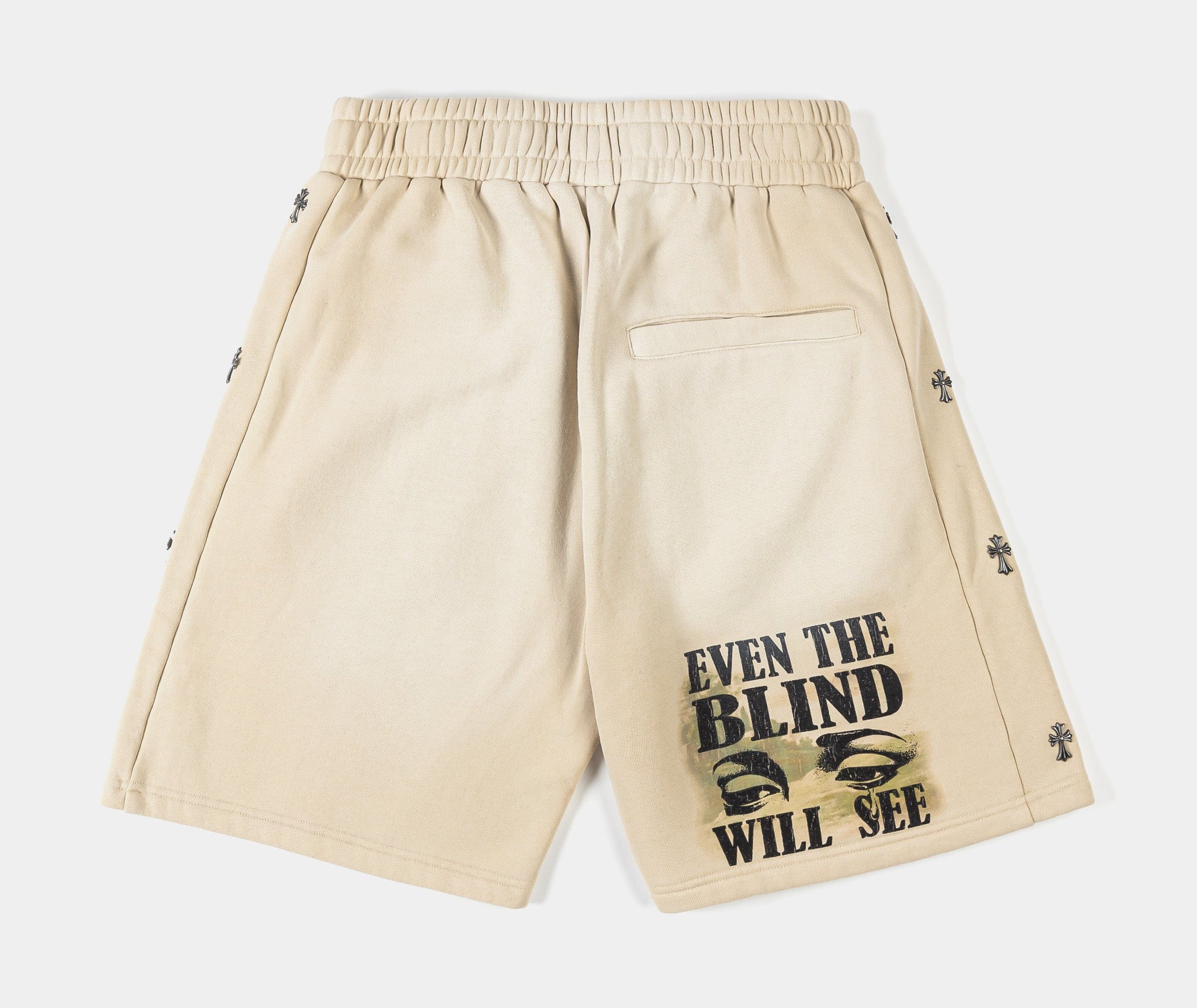ORIGINAL SIN The Blind Will See Long Fleece Mens Shorts (Beige/Black)