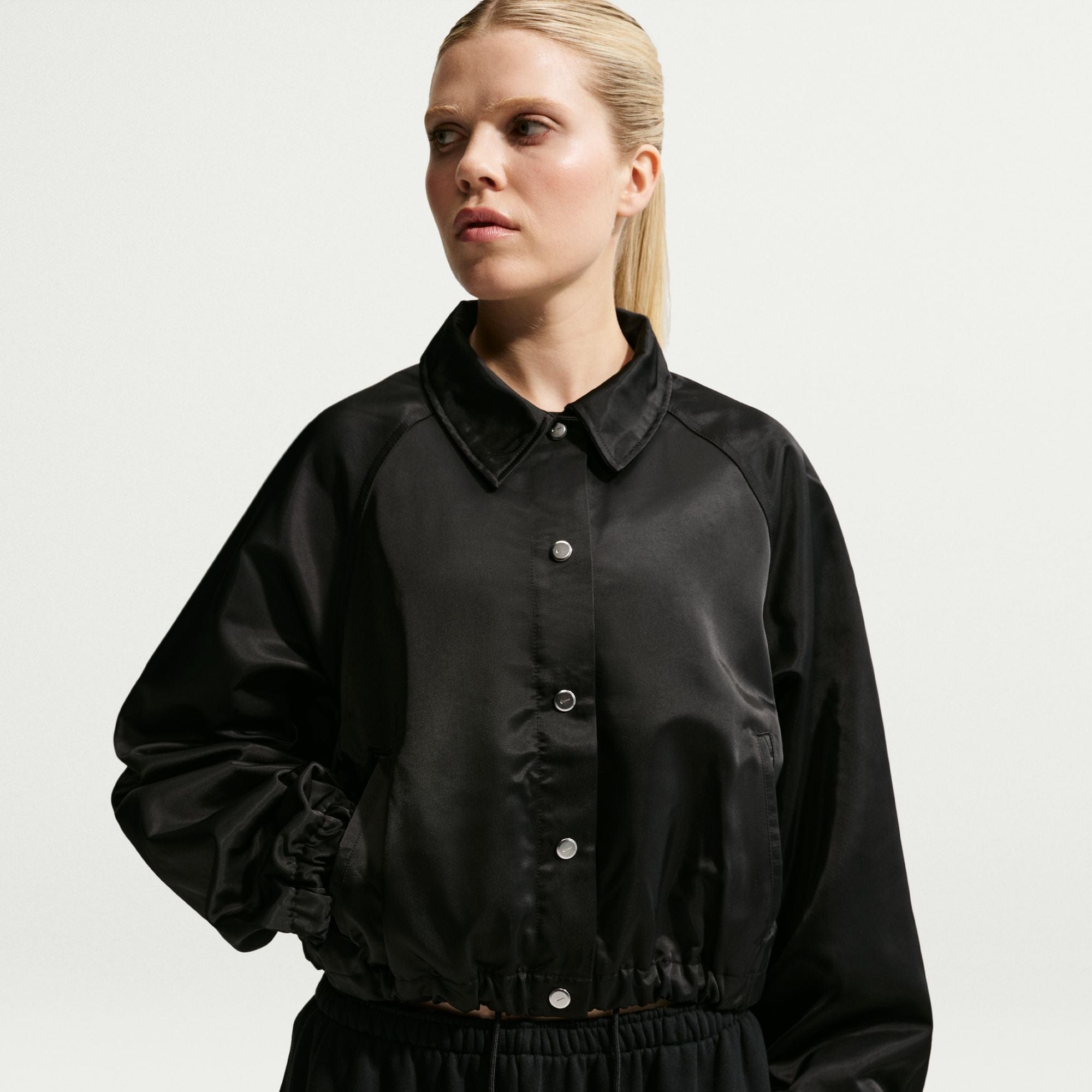Nike Womens Oversized Satin Coaches Jacket 'Black'
