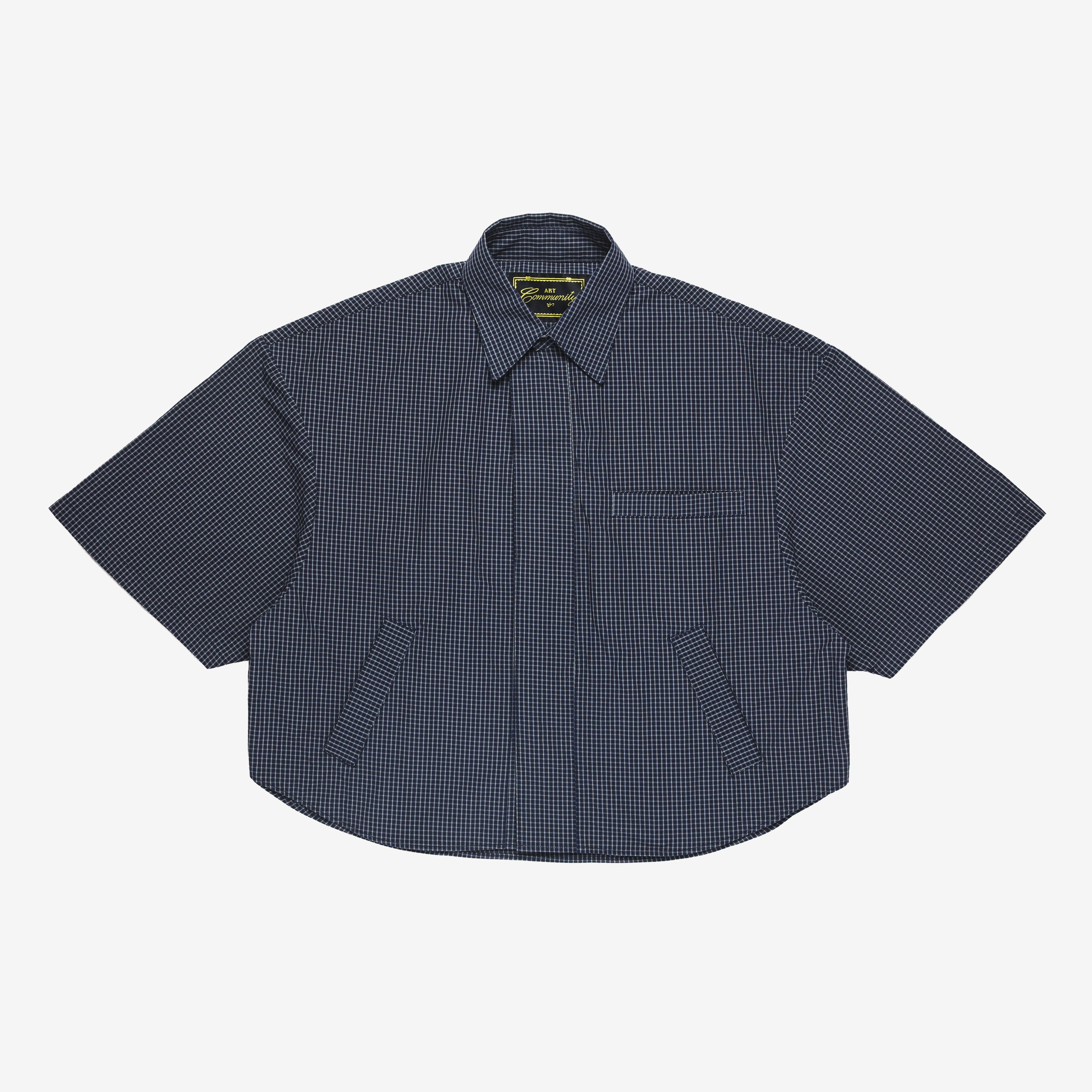Art Community Japanese 3/4 Short Sleeve Shirt 'Blue Plaid