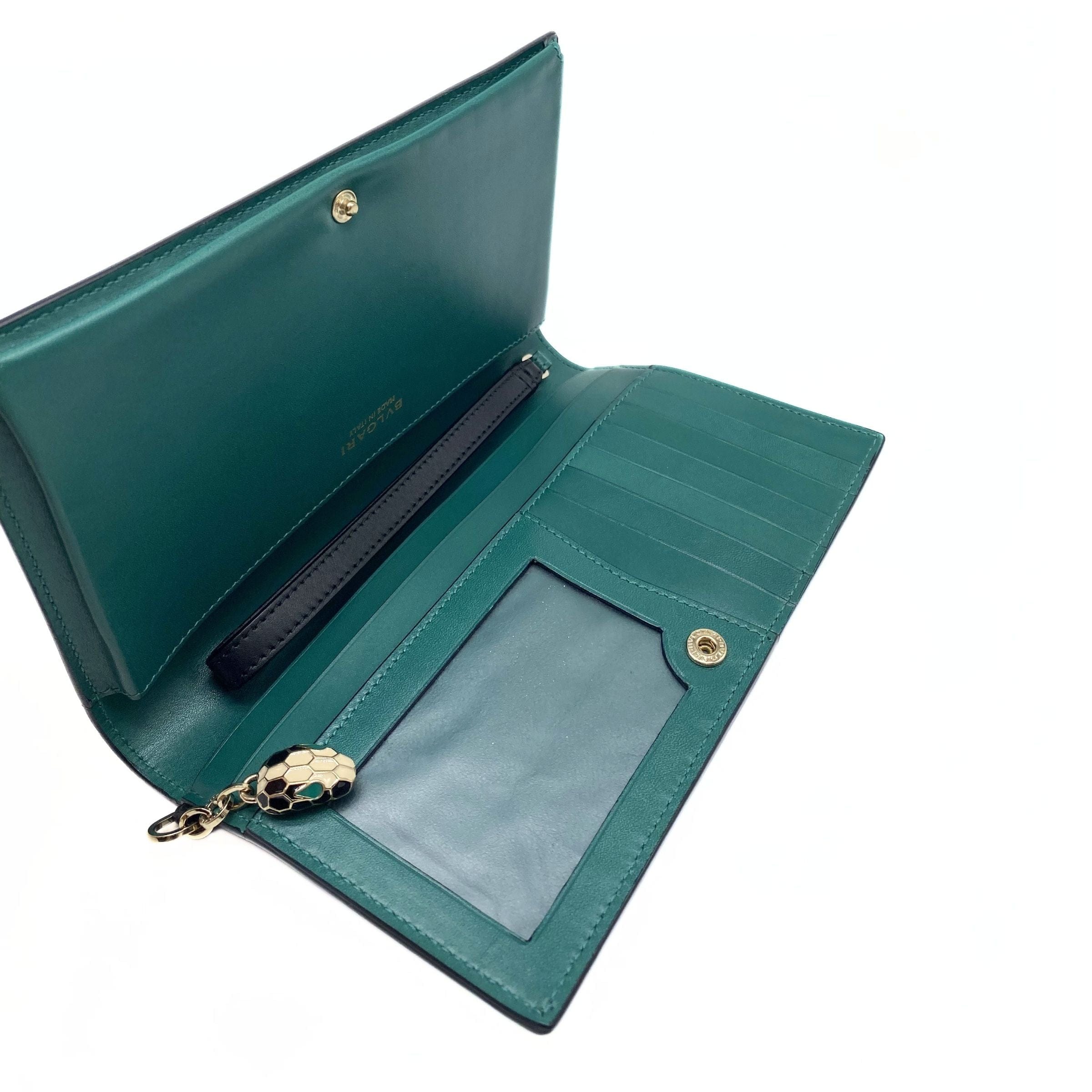 Bulgari Bvlgari Black Teal Interior Wallet Wristlet