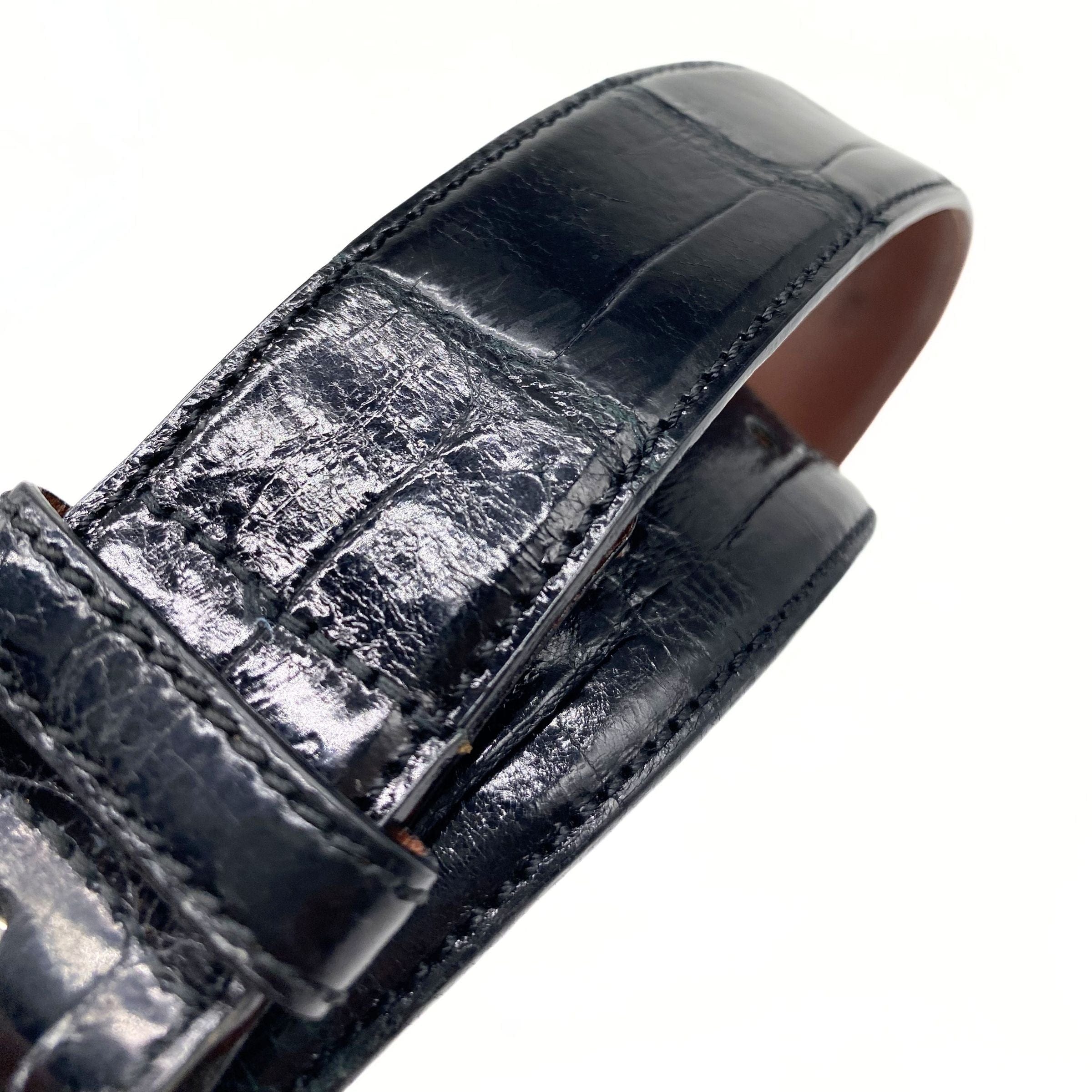 Polo Ralph Lauren Black Alligator Silvertone Hardware Belt