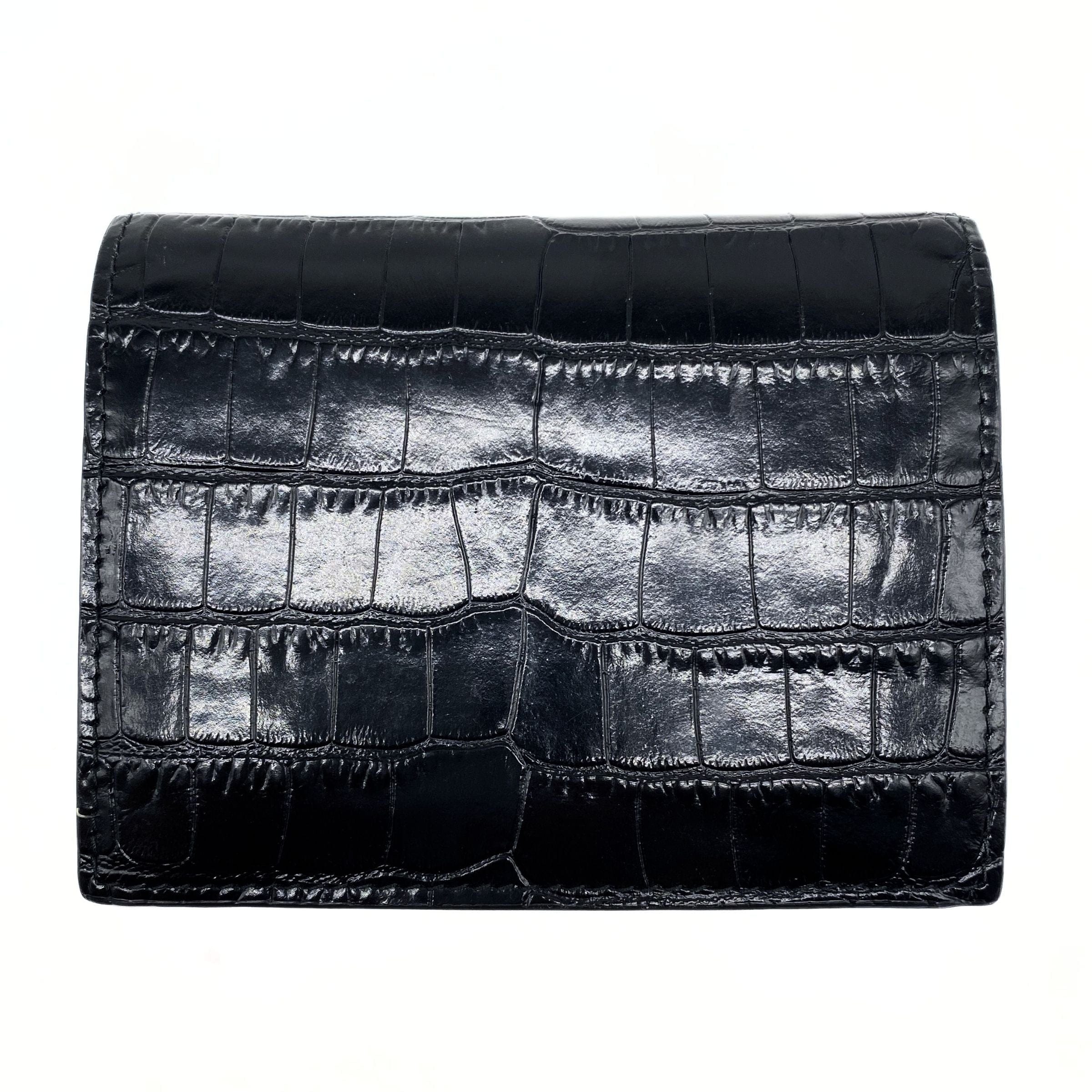 Miu Miu Black Crocodile Embossed Compact Wallet
