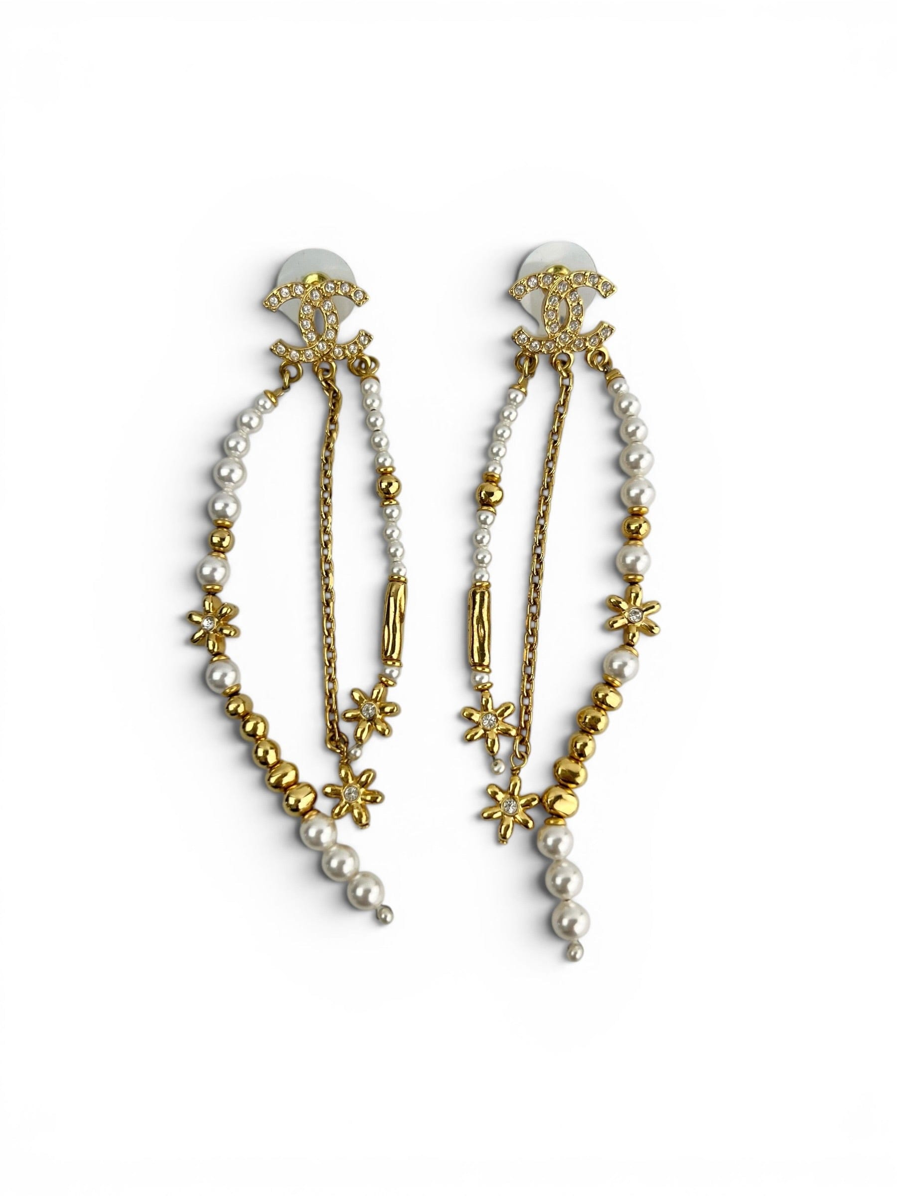 Chanel Gold Pearl Beaded Drop Earrings