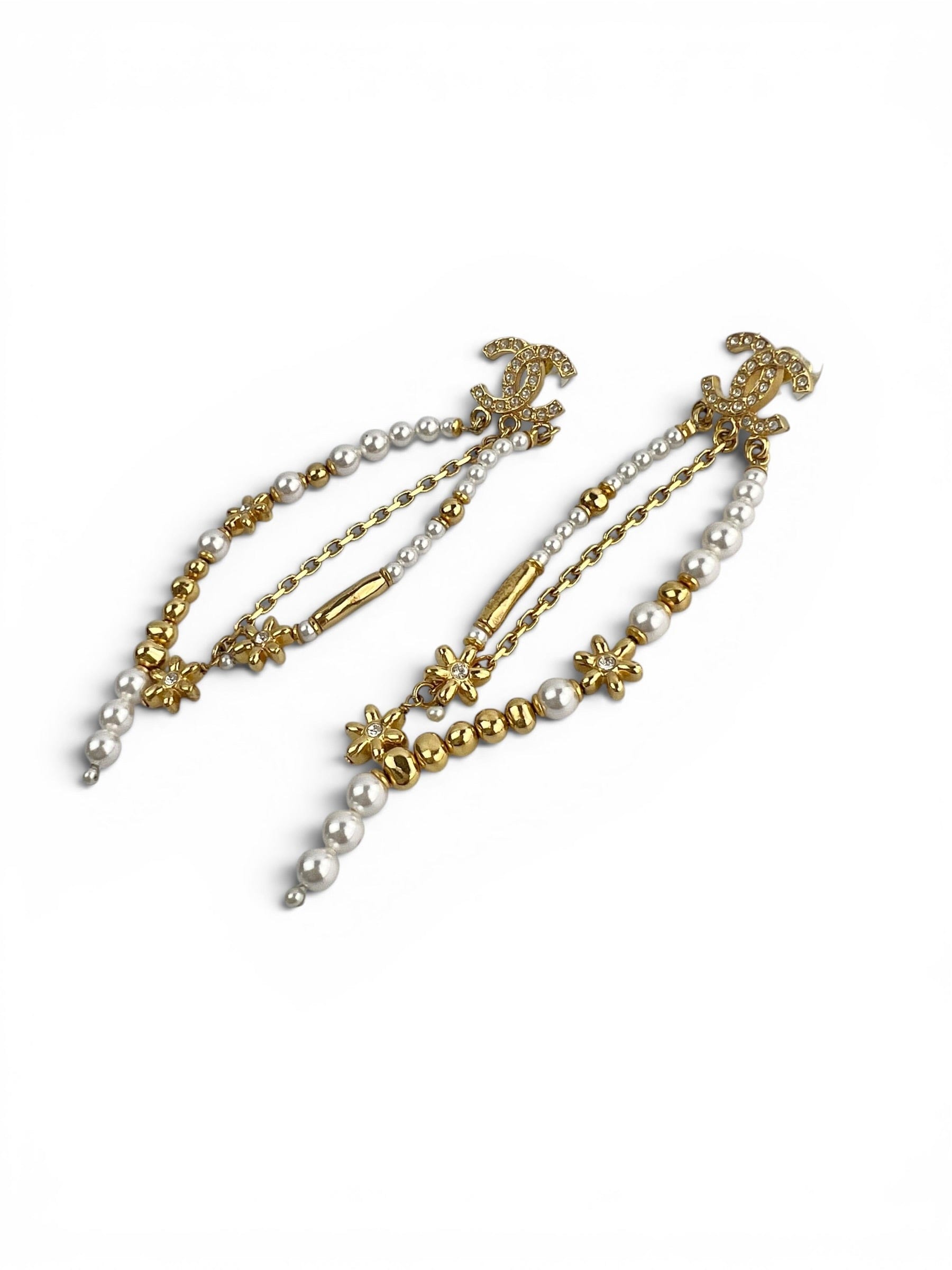 Chanel Gold Pearl Beaded Drop Earrings