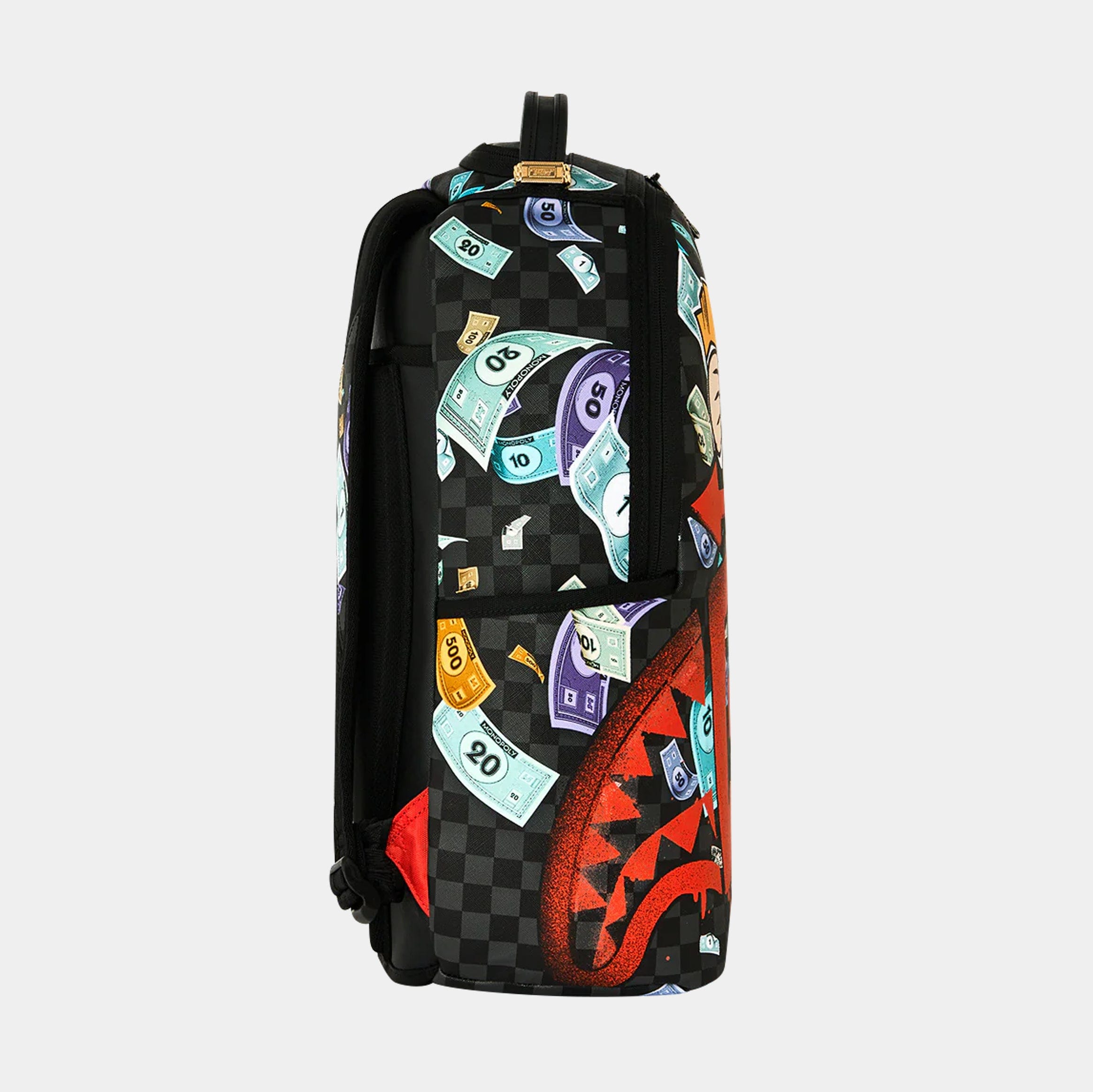Sprayground Monopoly Go Sharkmouth Stencil Mens Backpack (Grey/Red)