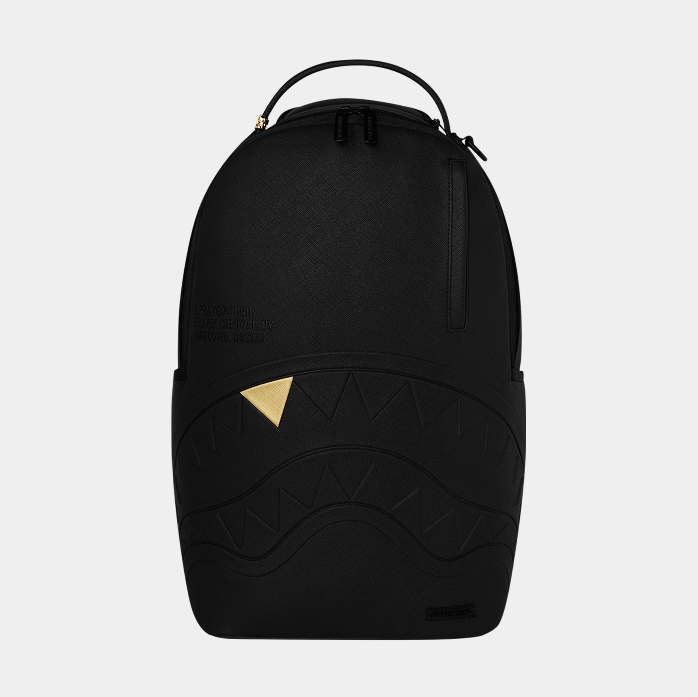 Sprayground Blacked Out Embossed Gold Tooth Mens Backpack (Black/Gold)