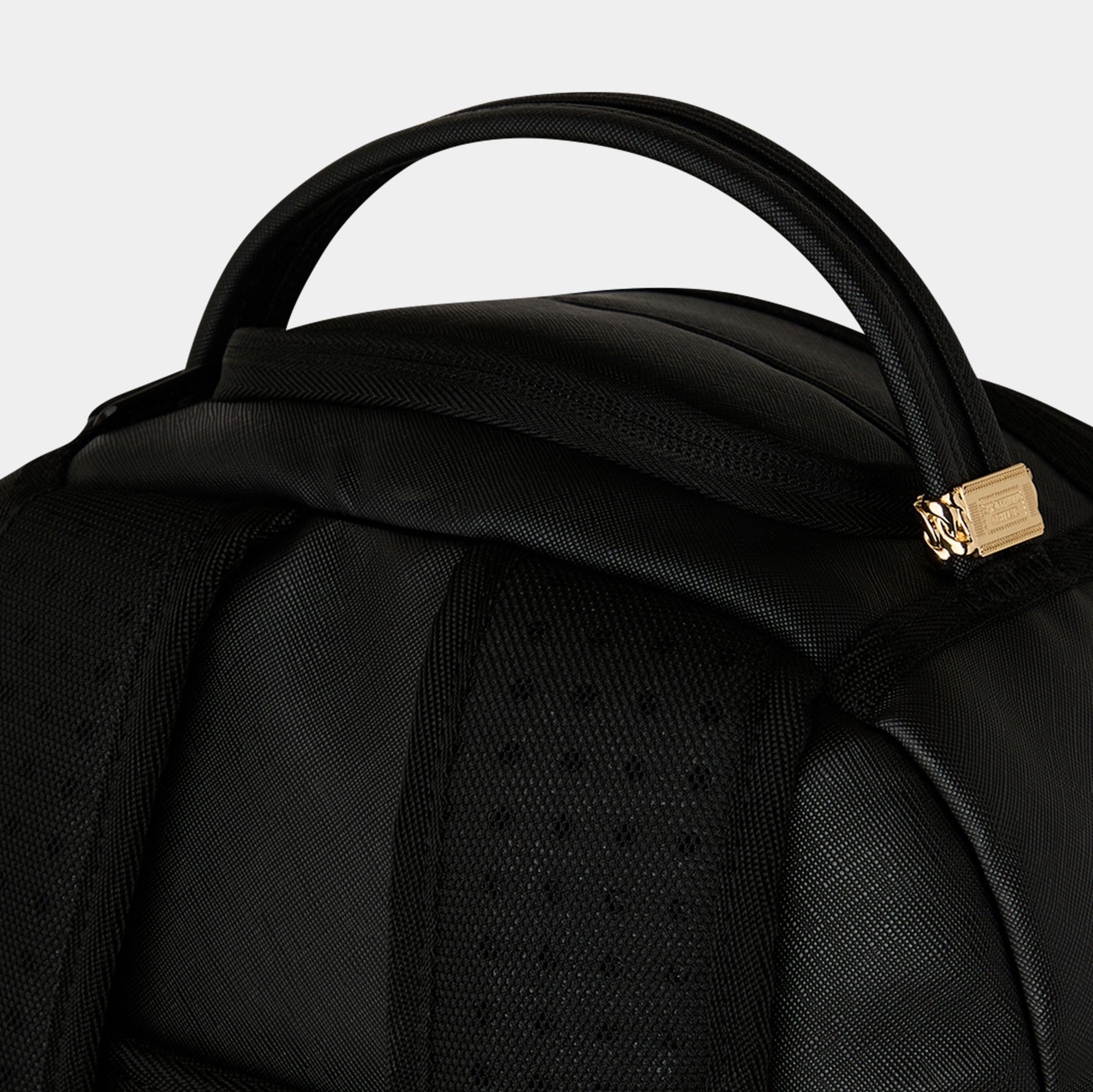 Sprayground Blacked Out Embossed Gold Tooth Mens Backpack (Black/Gold)