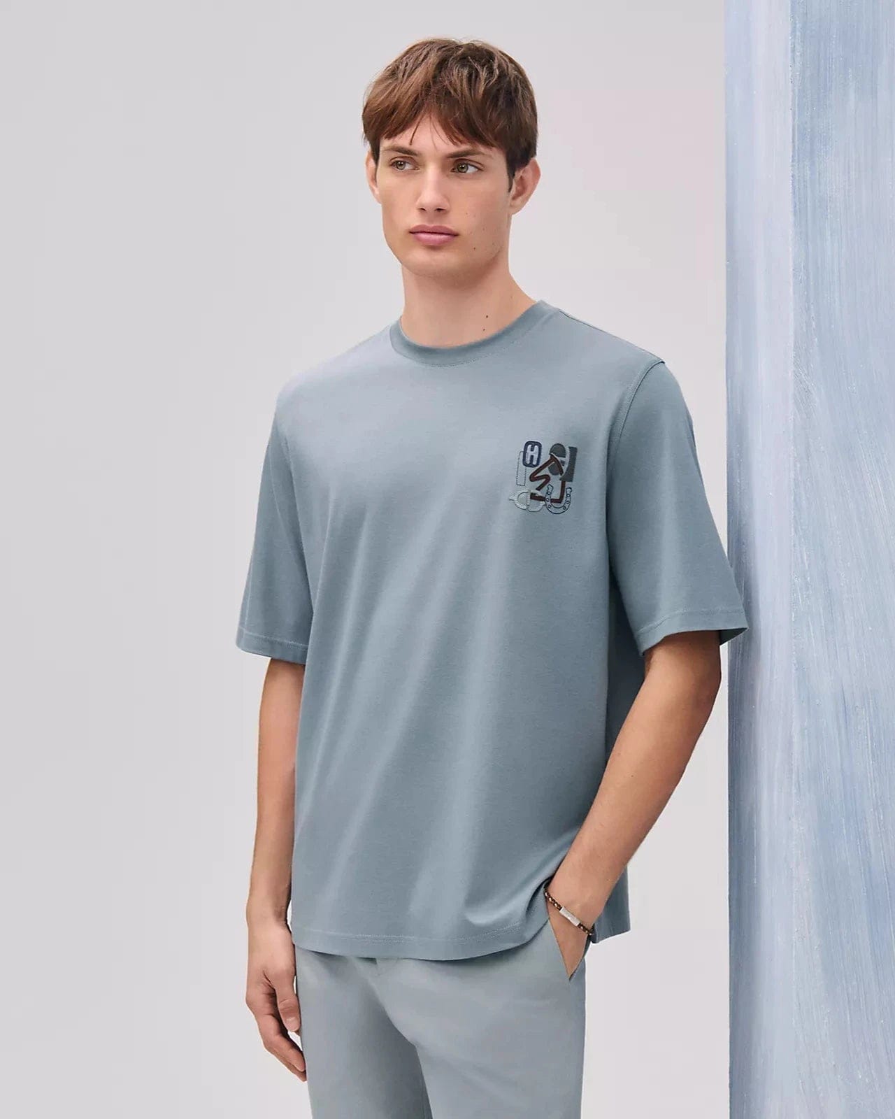 Hermes "H Puzzle" T-shirt with leather detail Eucalyptus