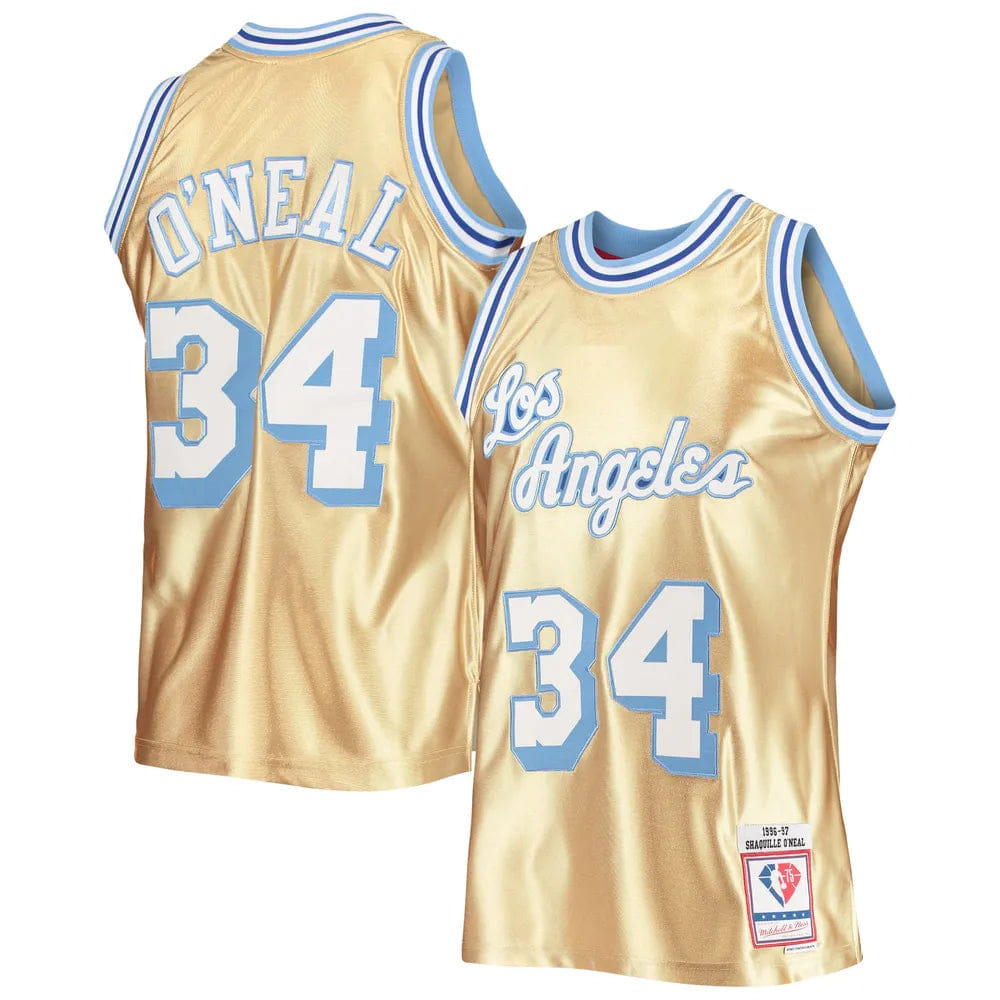 Mitchell & Ness 75th Anniversary Gold Swingman Shaquille O'Neal Los Angeles Lakers 1996-97 Jersey