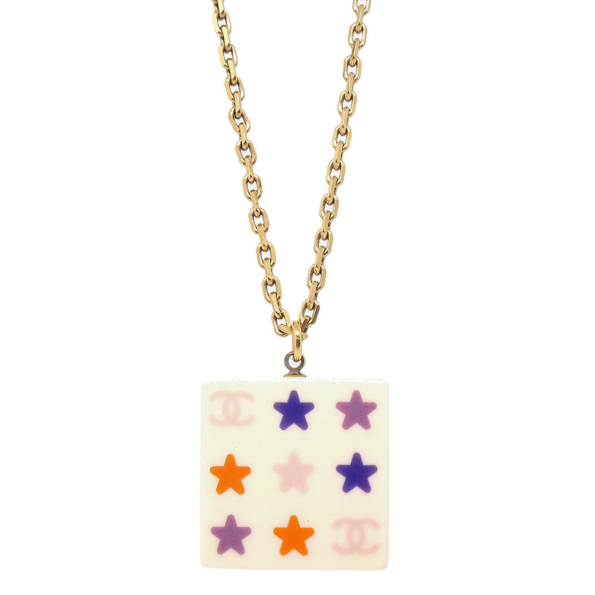 Chanel Gold White Square Chain Pendant Necklace 03A