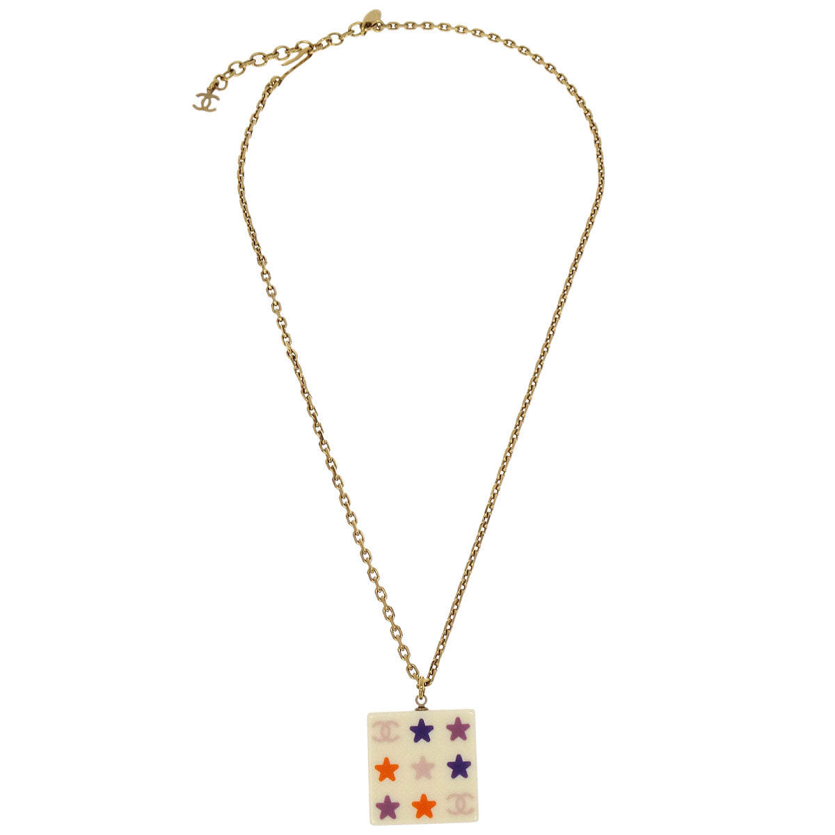 Chanel Gold White Square Chain Pendant Necklace 03A