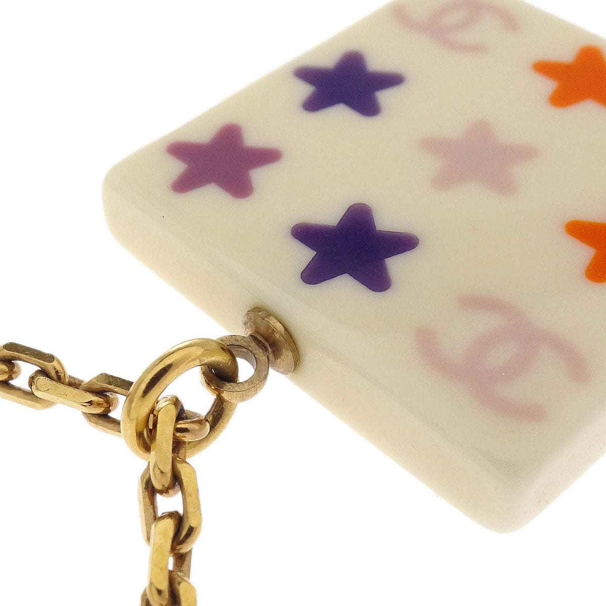 Chanel Gold White Square Chain Pendant Necklace 03A