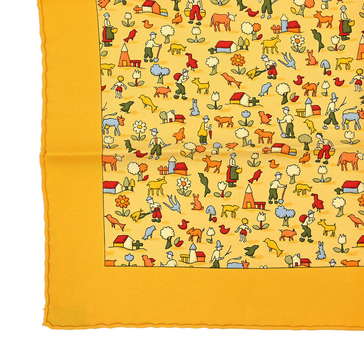 Hermes Scarf Petite Carre Farm Life Yellow Small Good