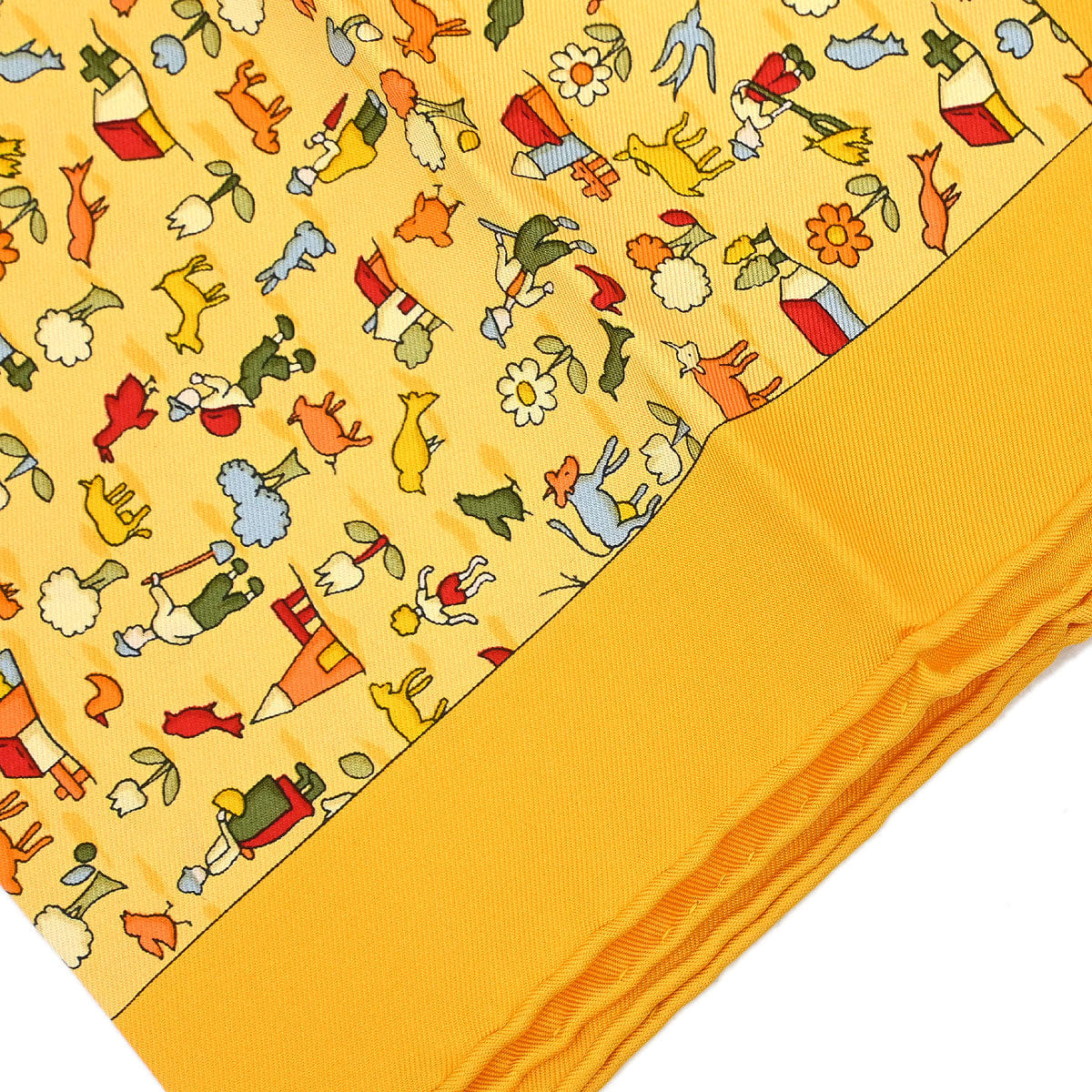 Hermes Scarf Petite Carre Farm Life Yellow Small Good