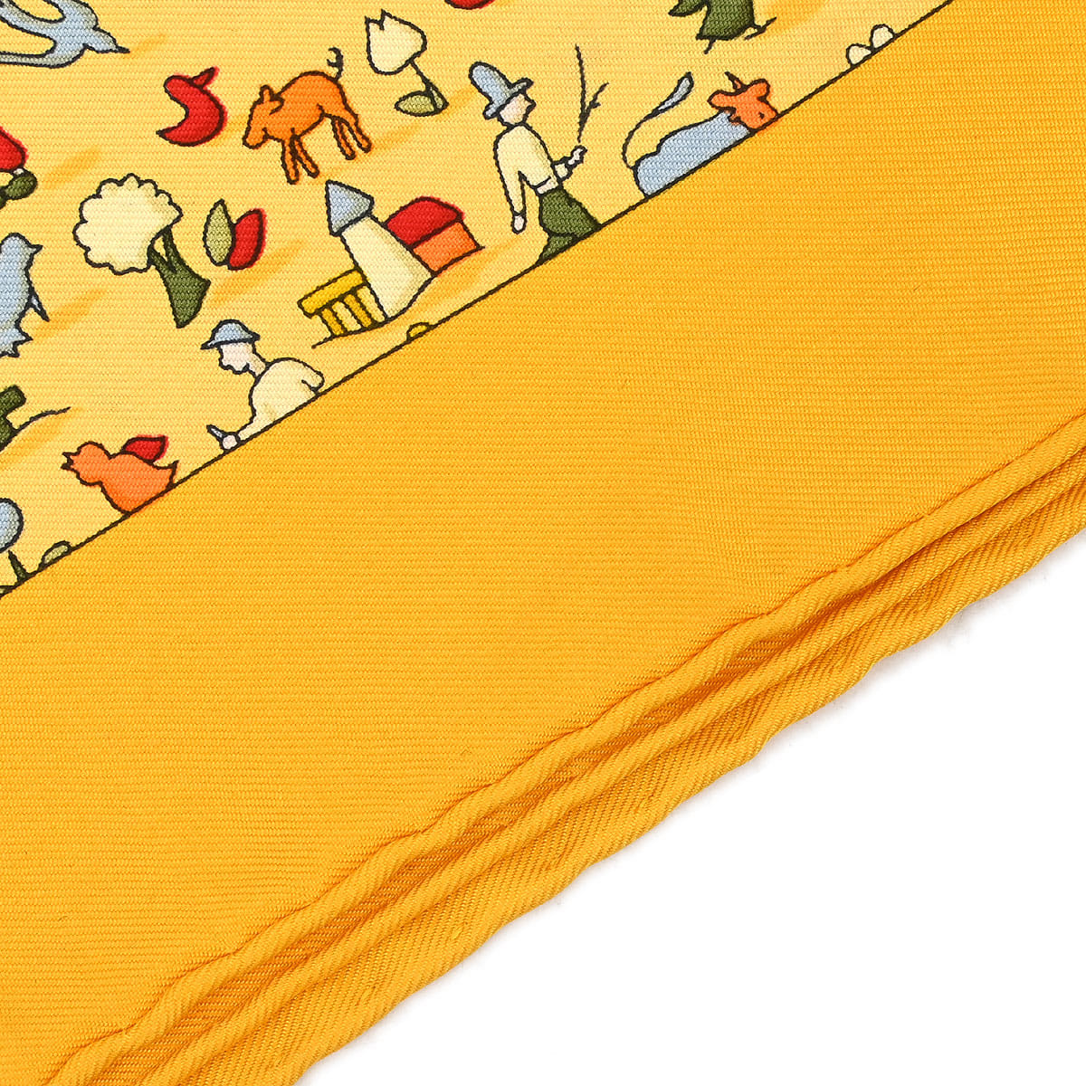 Hermes Scarf Petite Carre Farm Life Yellow Small Good