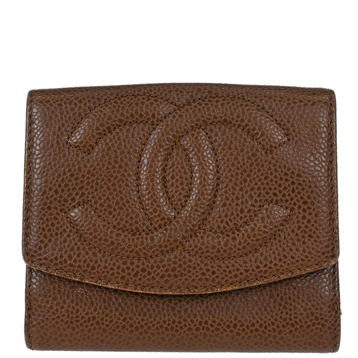 Chanel 1997-1999 Brown Caviar Skin Bifold Wallet