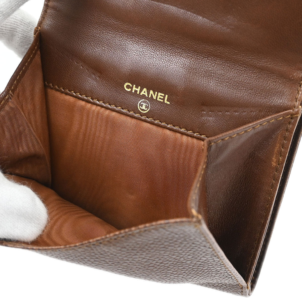 Chanel 1997-1999 Brown Caviar Skin Bifold Wallet