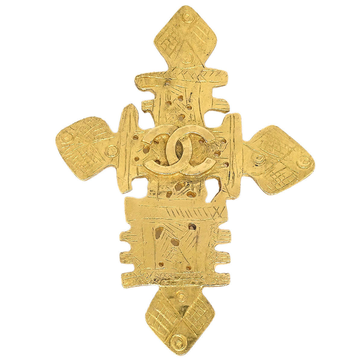 Chanel Cross Brooch Pin Gold 94P
