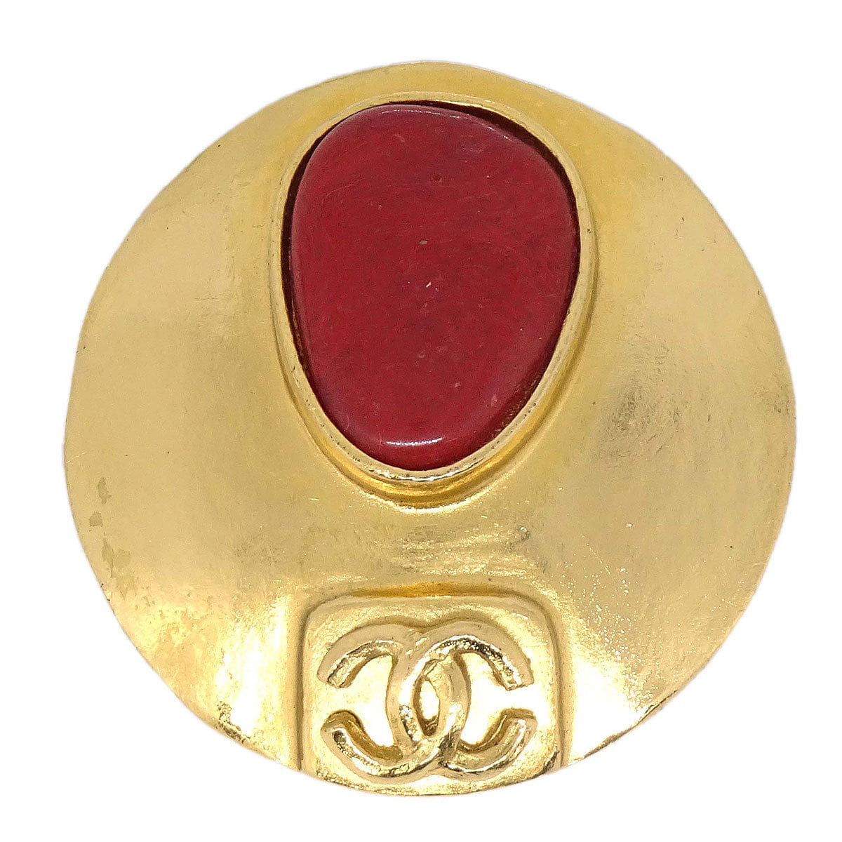 Chanel Medallion Brooch Pin Gold Stone 98P