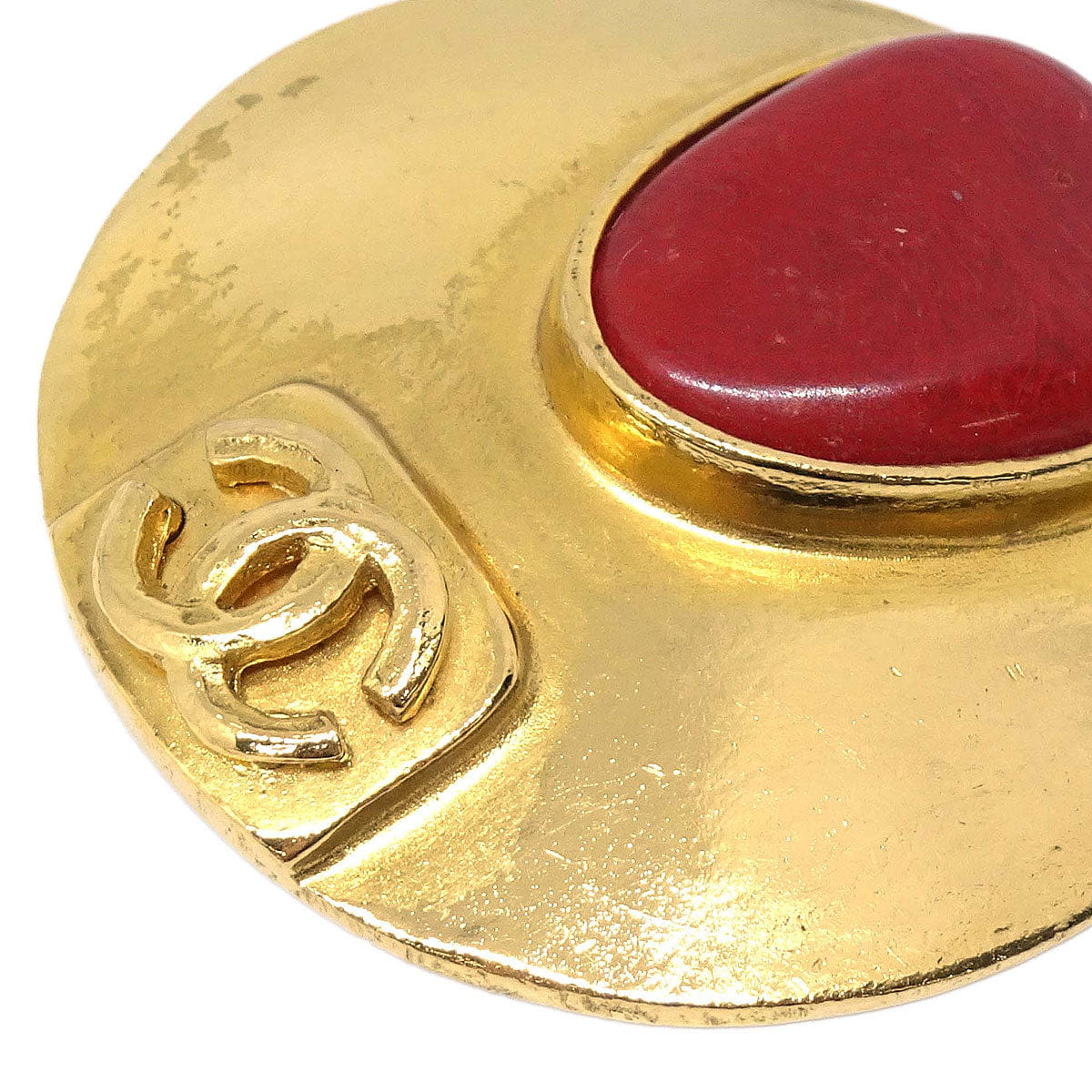 Chanel Medallion Brooch Pin Gold Stone 98P