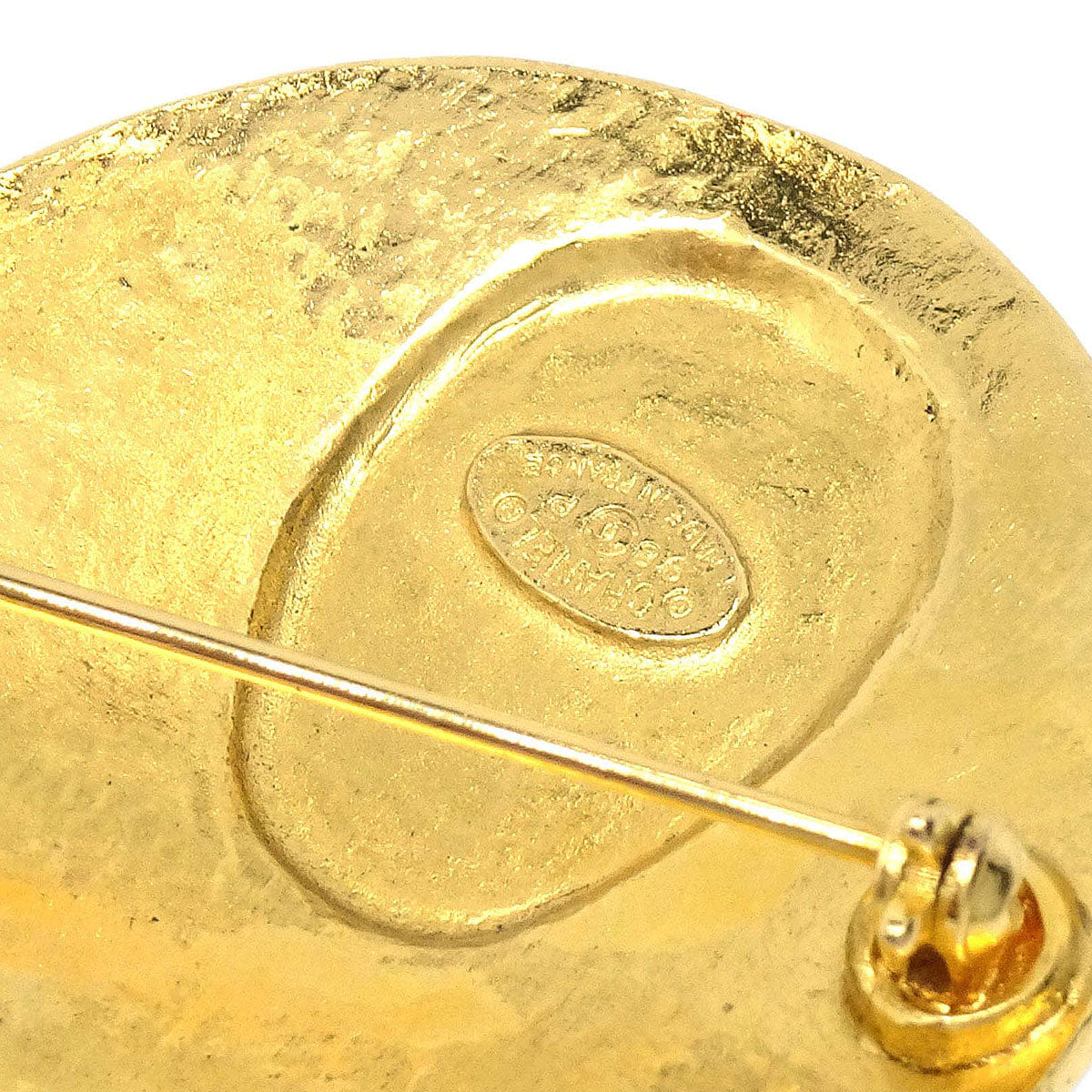 Chanel Medallion Brooch Pin Gold Stone 98P