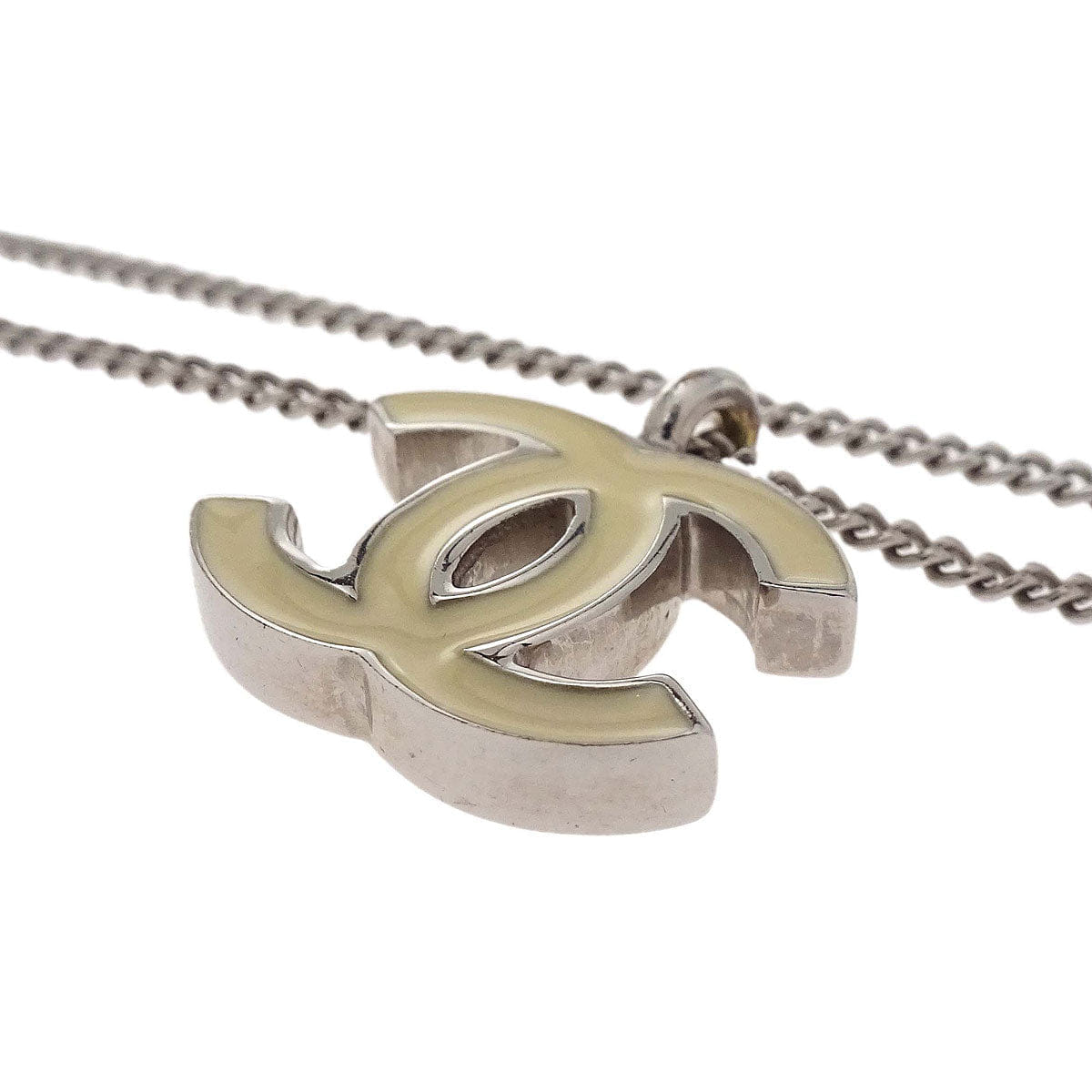 Chanel CC Chain Necklace Silver White 02C