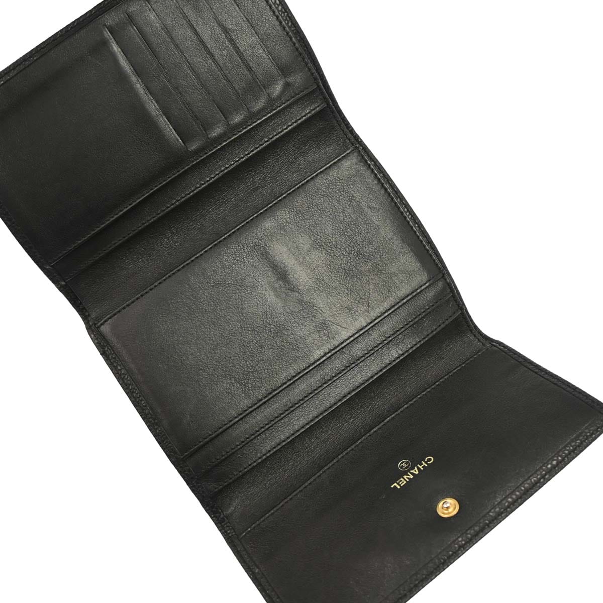 Chanel Damage Kana Kakunin Chanel Black Caviar Skin Trifold Wallet