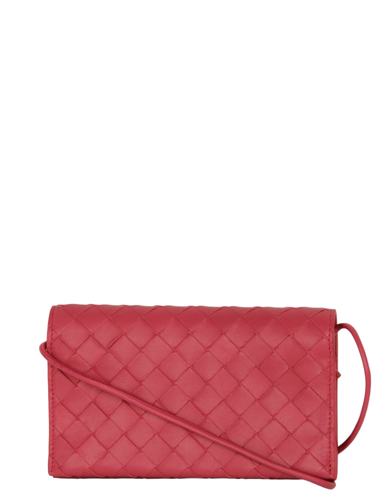 ASC Resale Bottega Veneta Pink Intrecciato Woven Leather Wallet on Strap