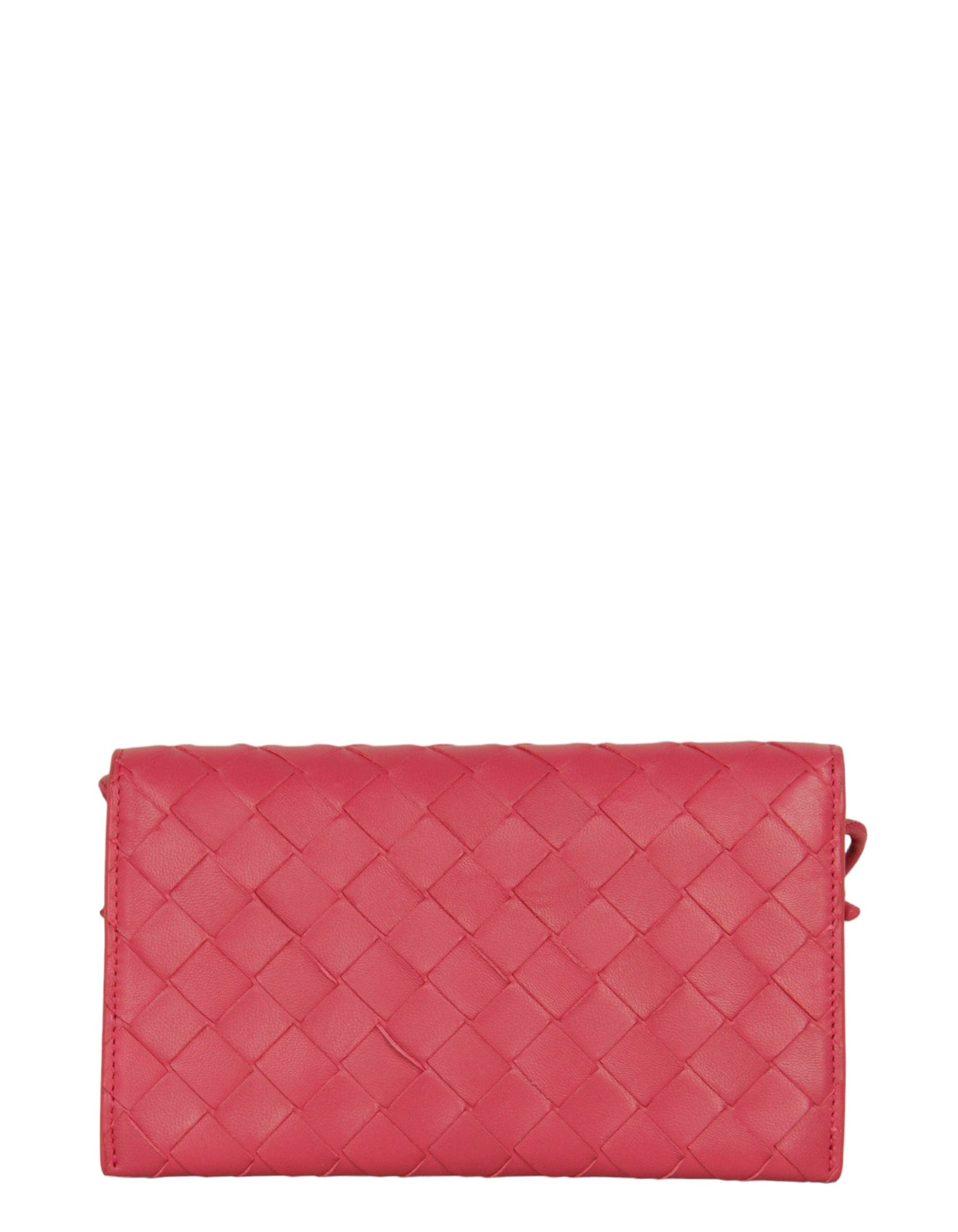 ASC Resale Bottega Veneta Pink Intrecciato Woven Leather Wallet on Strap