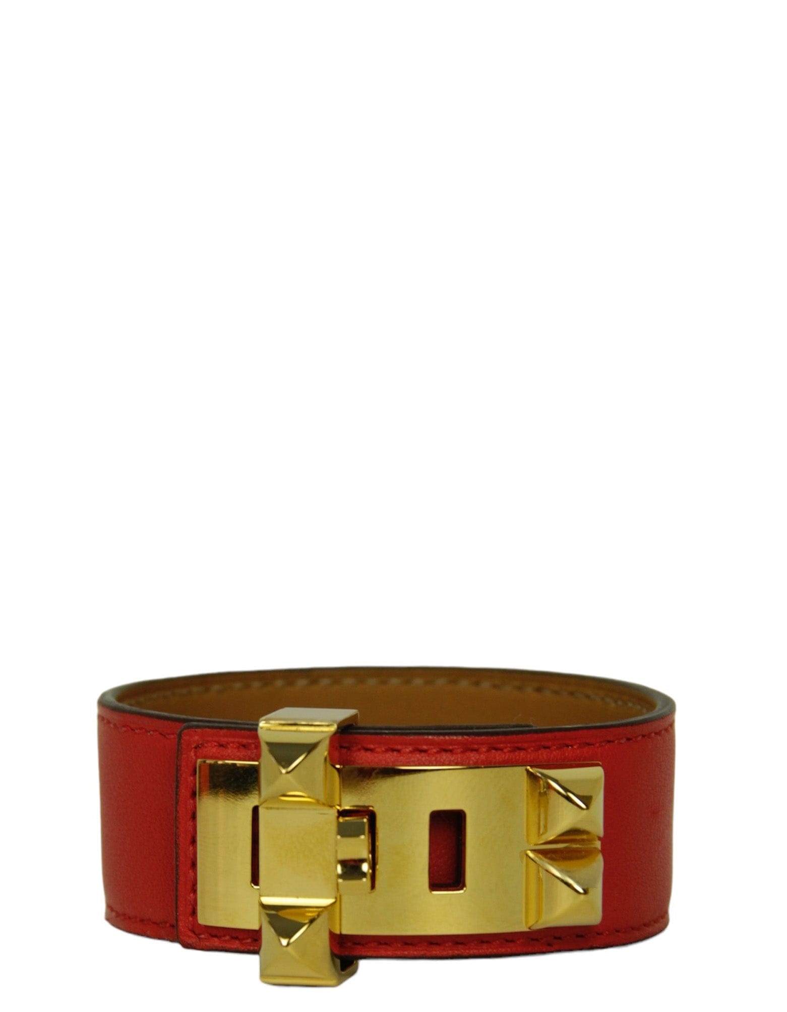 ASC Resale Hermes Red/Gold Collier de Chien 24 Bracelet sz T3