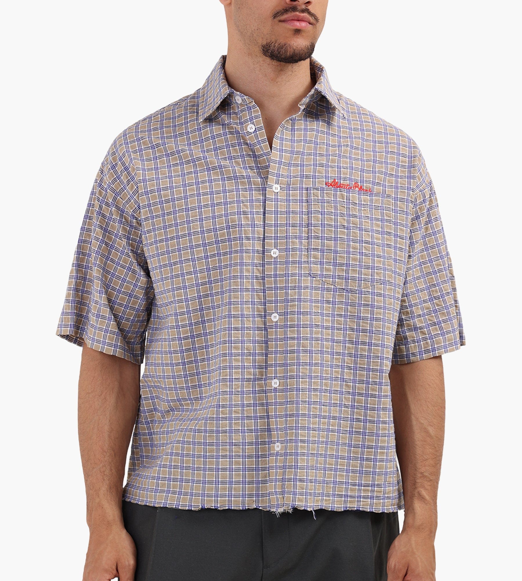 about:blank Raw Hem Check Shirt Cotton Gold
