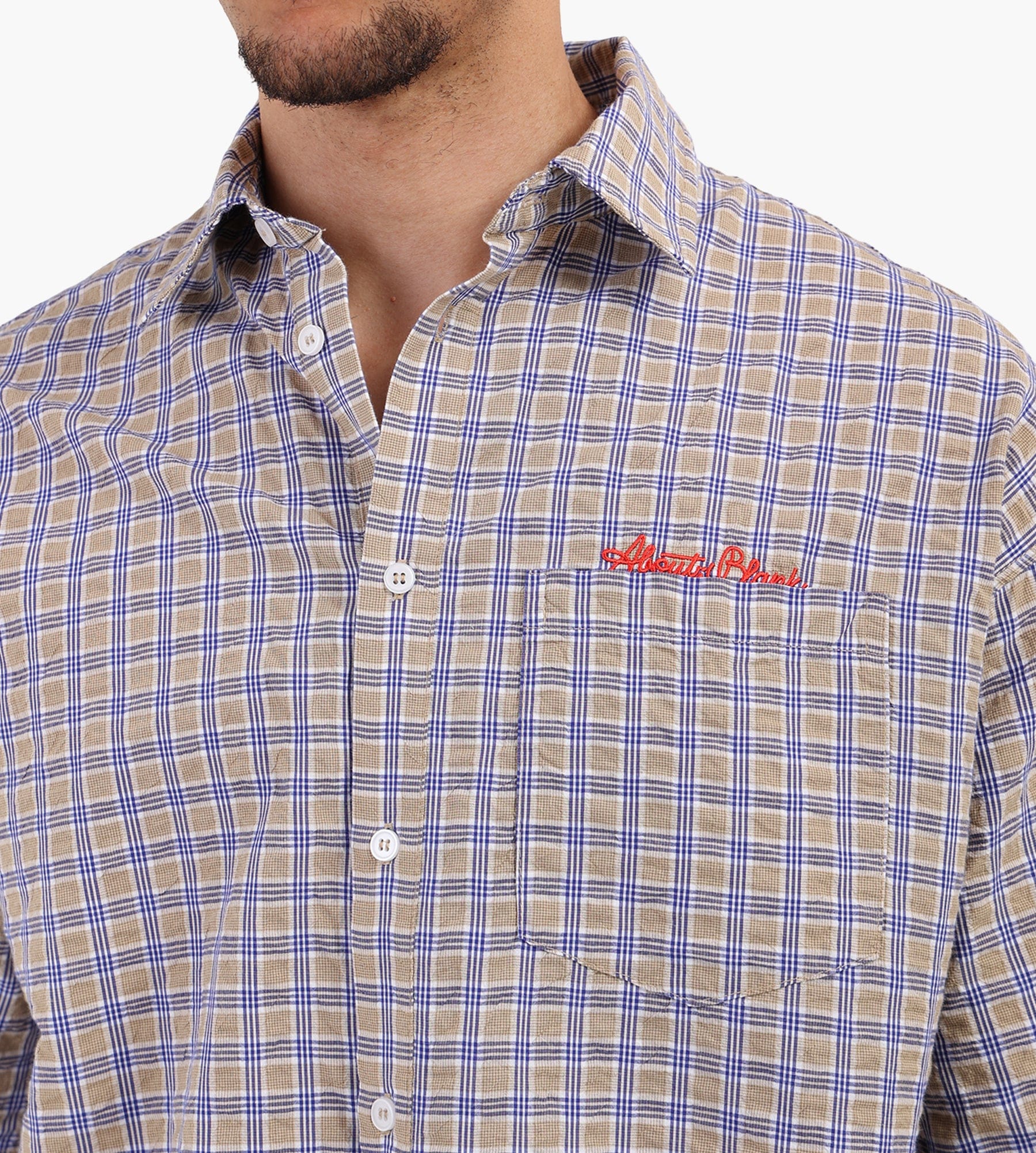 about:blank Raw Hem Check Shirt Cotton Gold