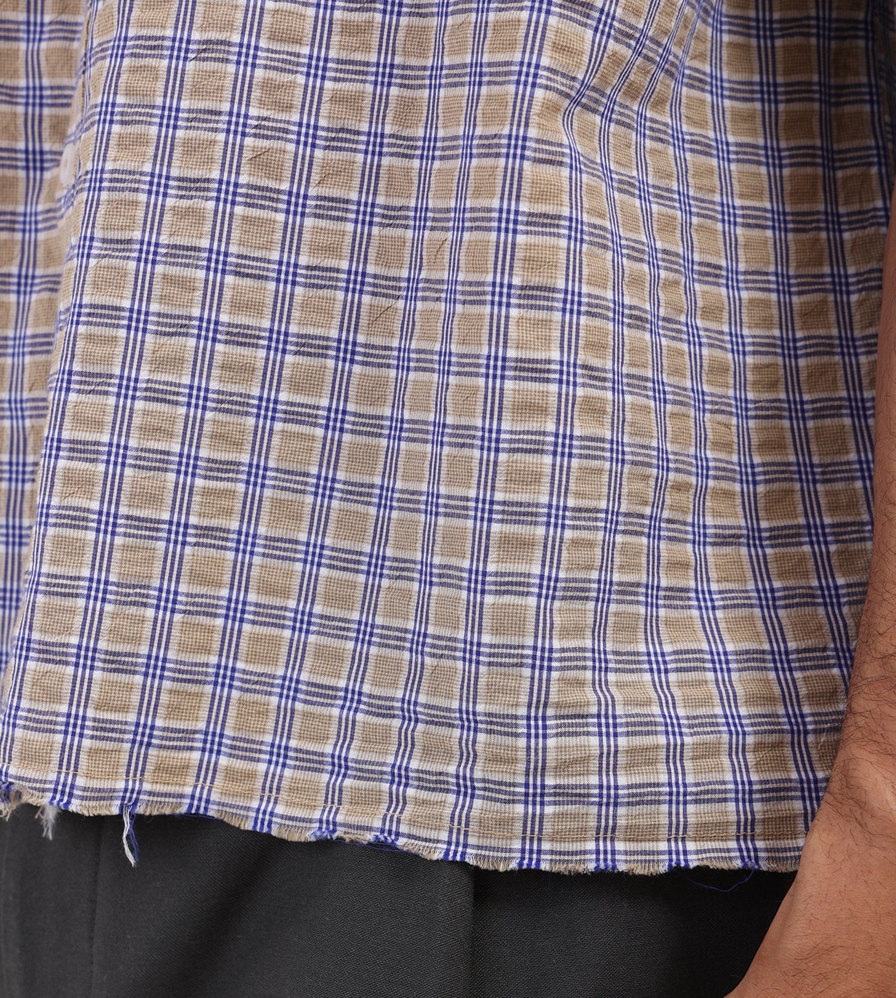 about:blank Raw Hem Check Shirt Cotton Gold