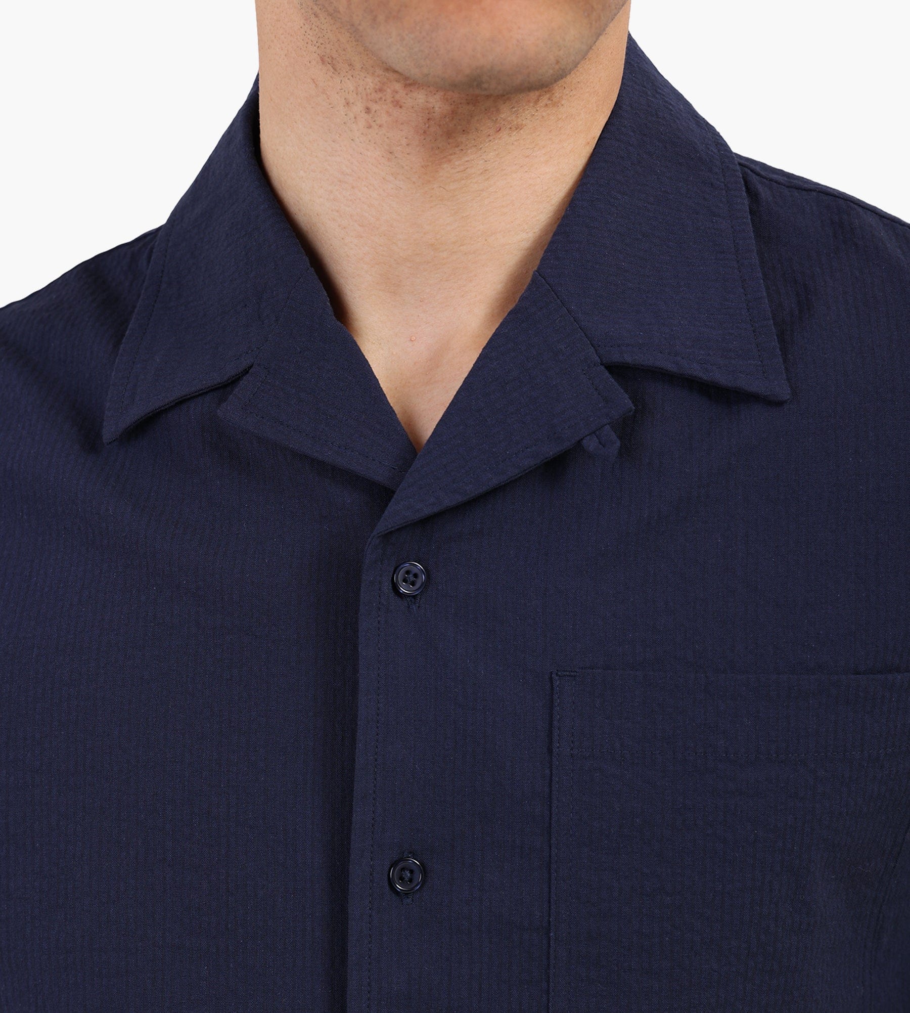 OLAF Seersucker Camp Shirt Navy