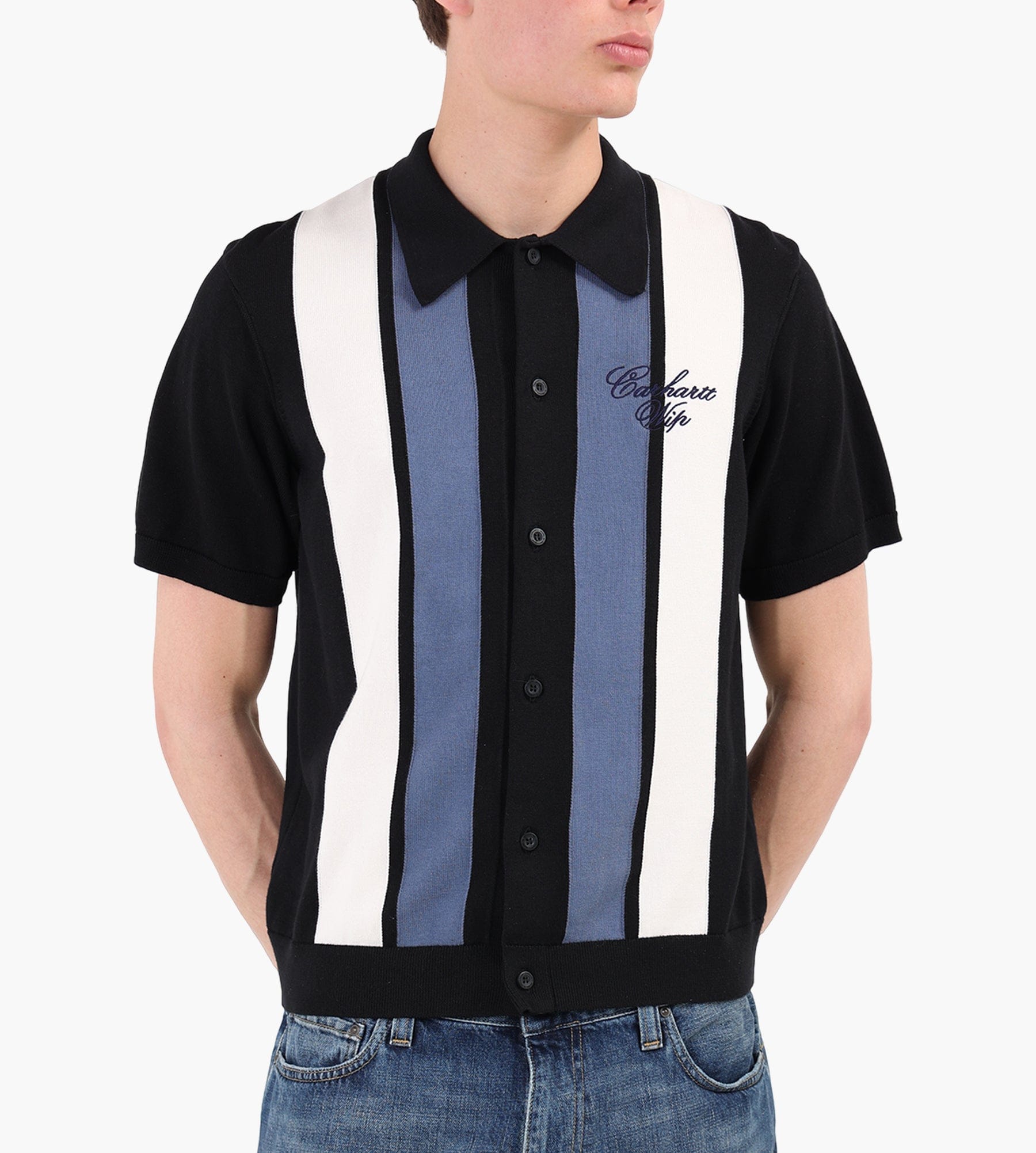 Carhartt WIP Short Sleeve Mello Knit Shirt Mello Stripe Black