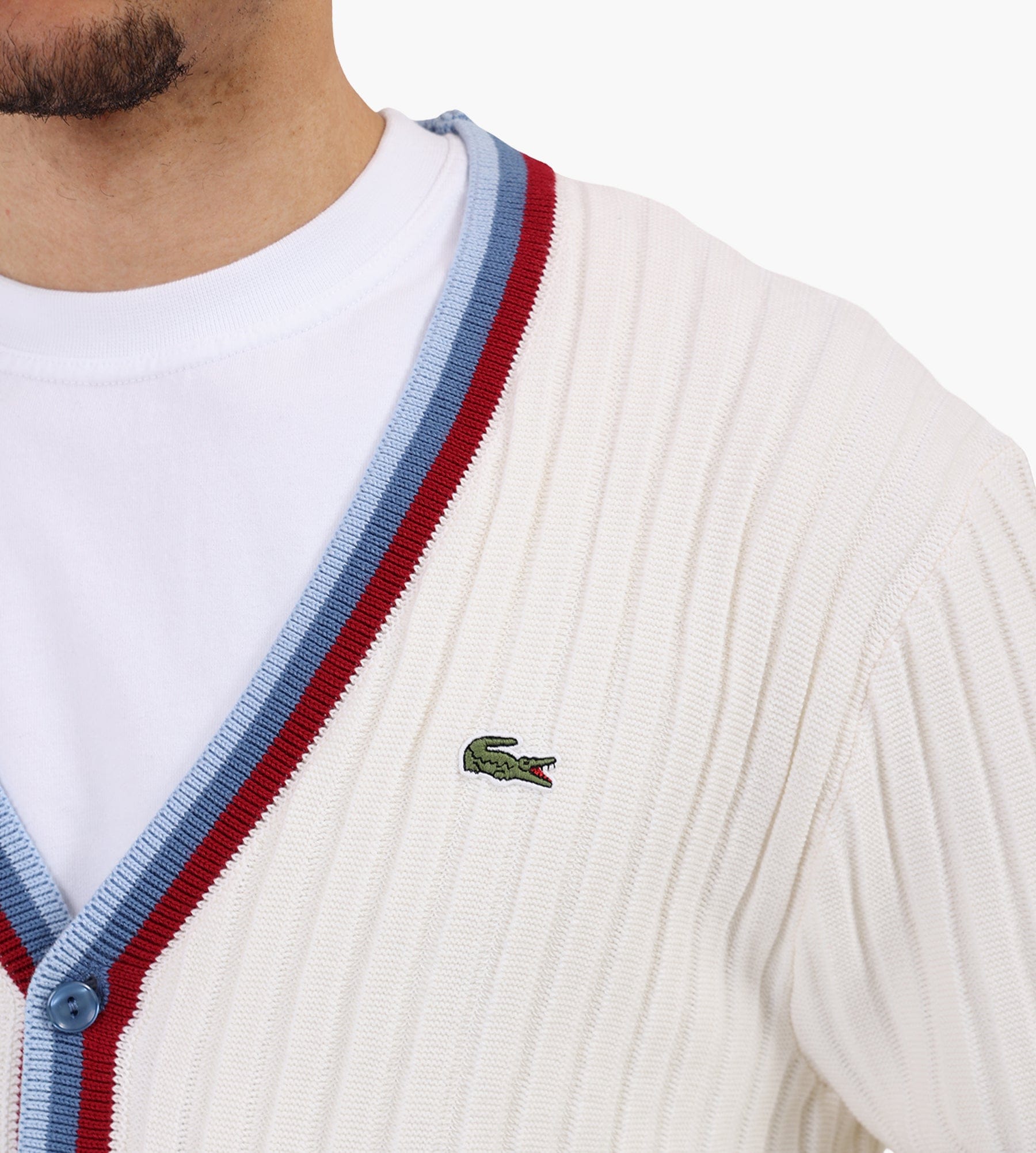 Lacoste 1HA1 Men's Sweater Blanc Bleu Clair
