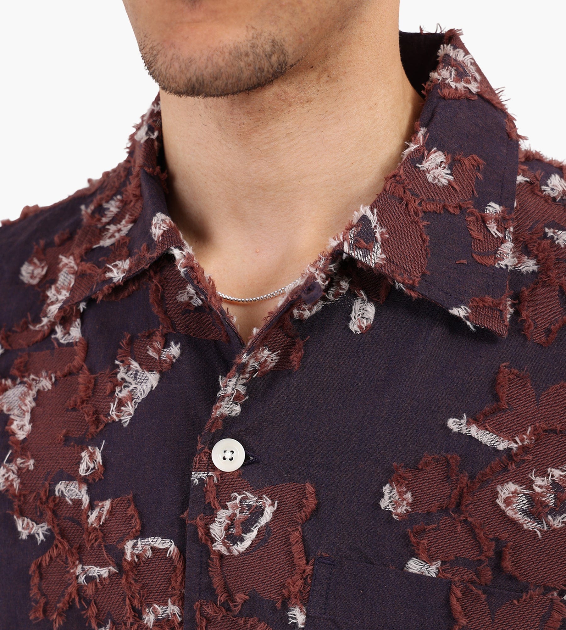 Café-Mountain Floral Jacquard Vacation Shirt Purple