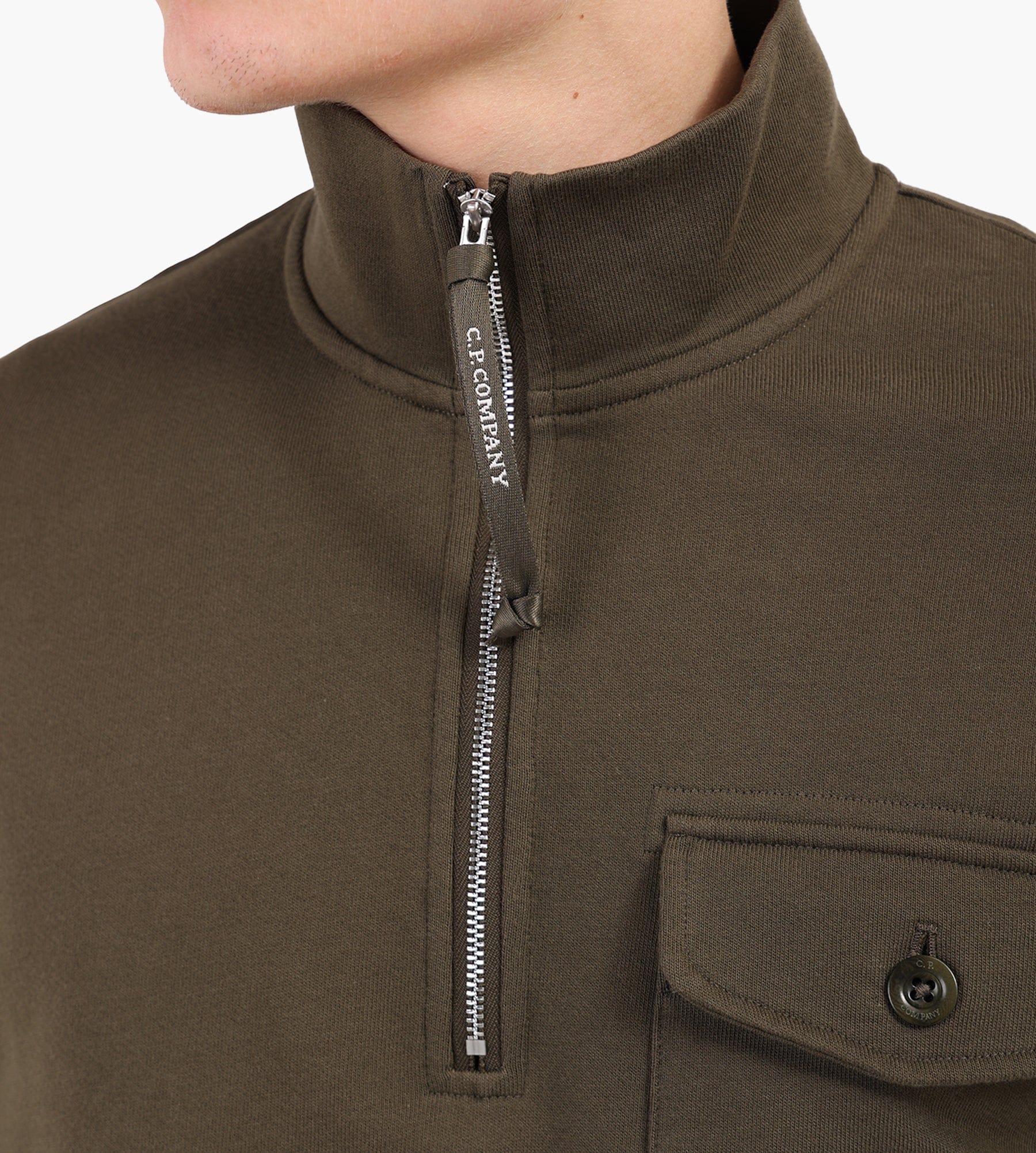 C.P. Company Diagonal Raised Fleece Half Zip Sweatshirt Ivy Green