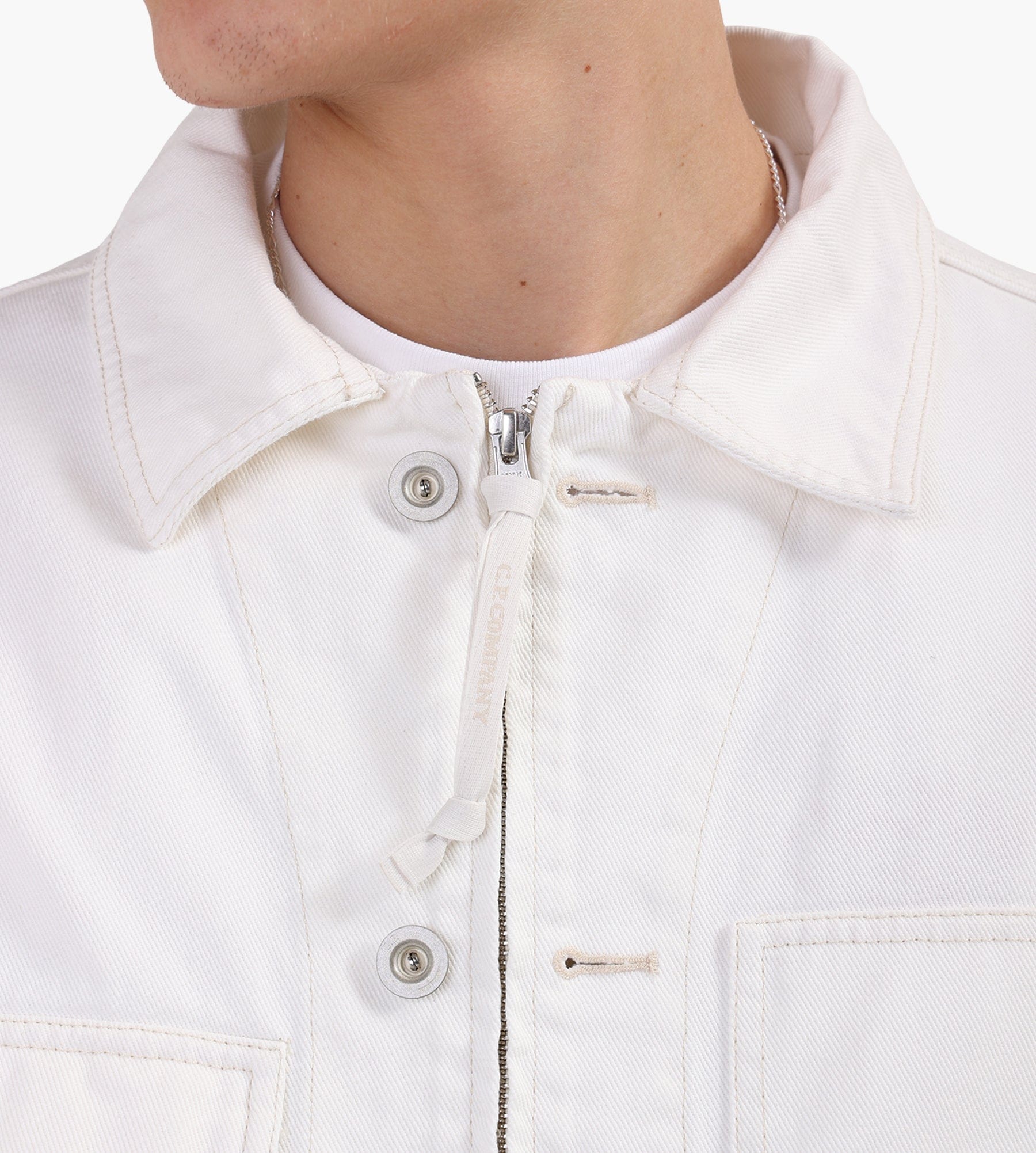 C.P. Company Outerwear Short Jacket In Bull Denim 10 Oz Gauze White