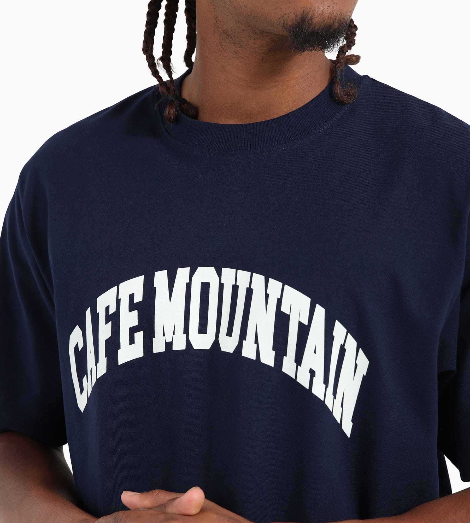 Café-Mountain College Logo Tee Navy And Natural