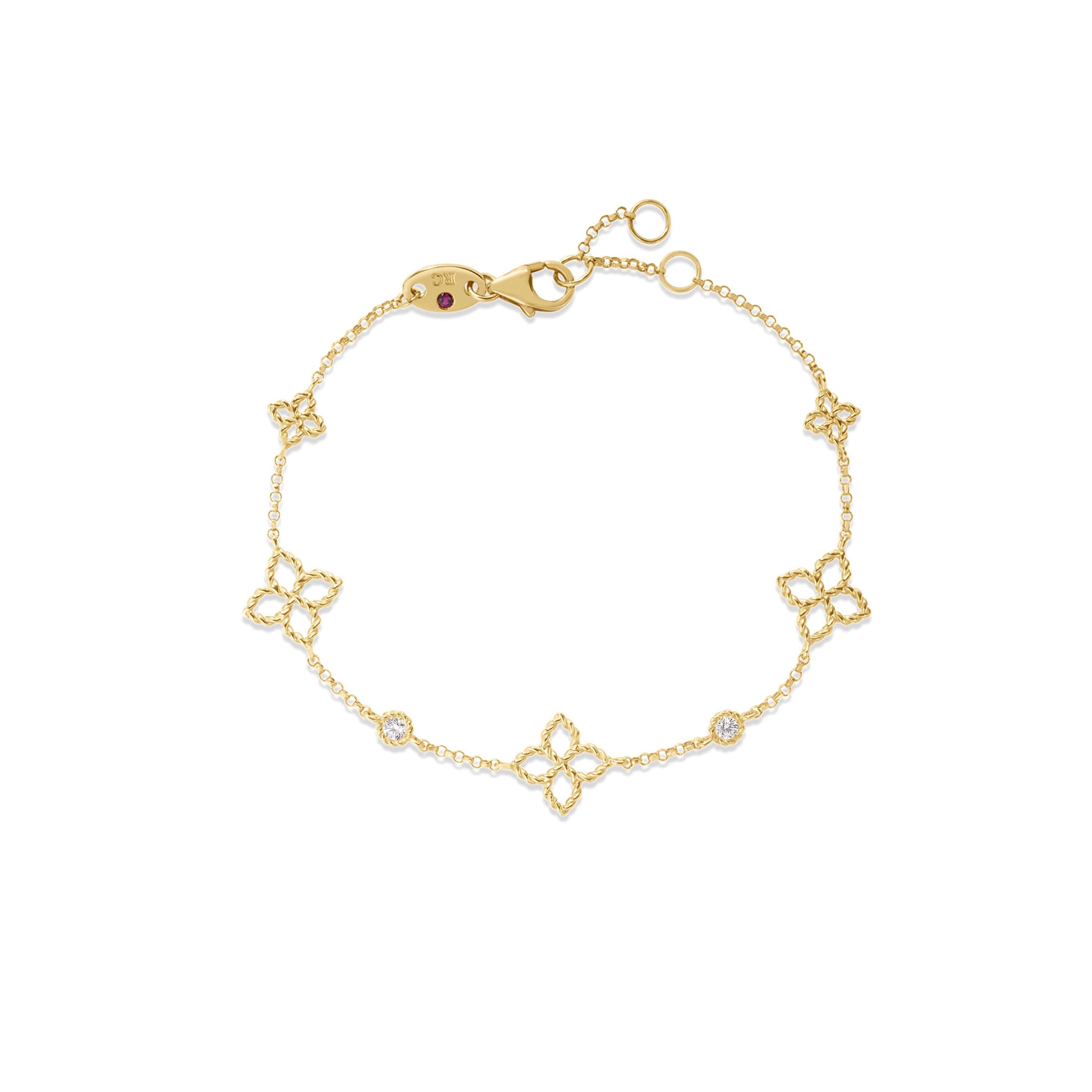 Roberto Coin Principessa 18k Yellow Gold Diamond Station Flower Bracelet