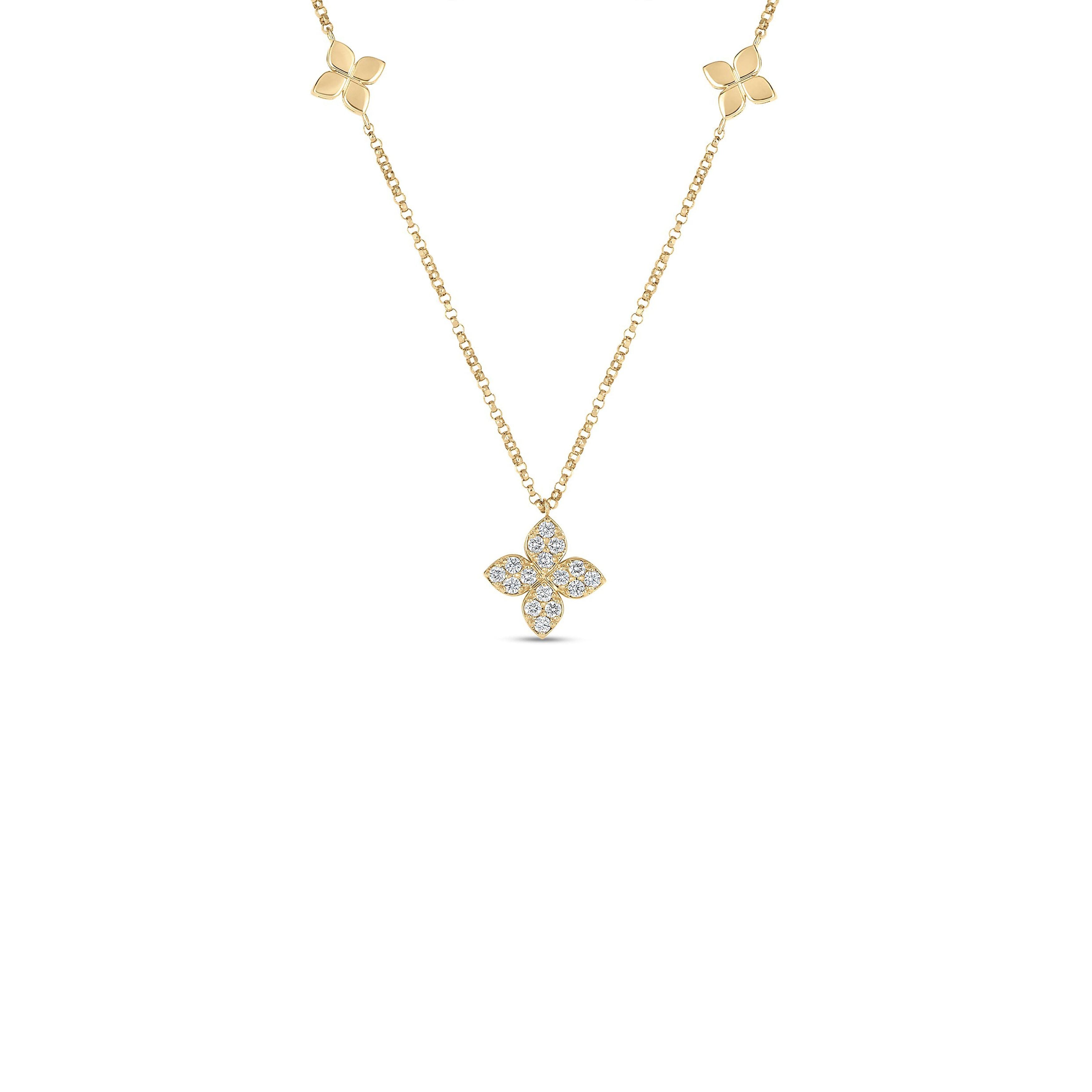 Roberto Coin 18k Yellow Gold Love by the Inch Diamond Flower Necklace