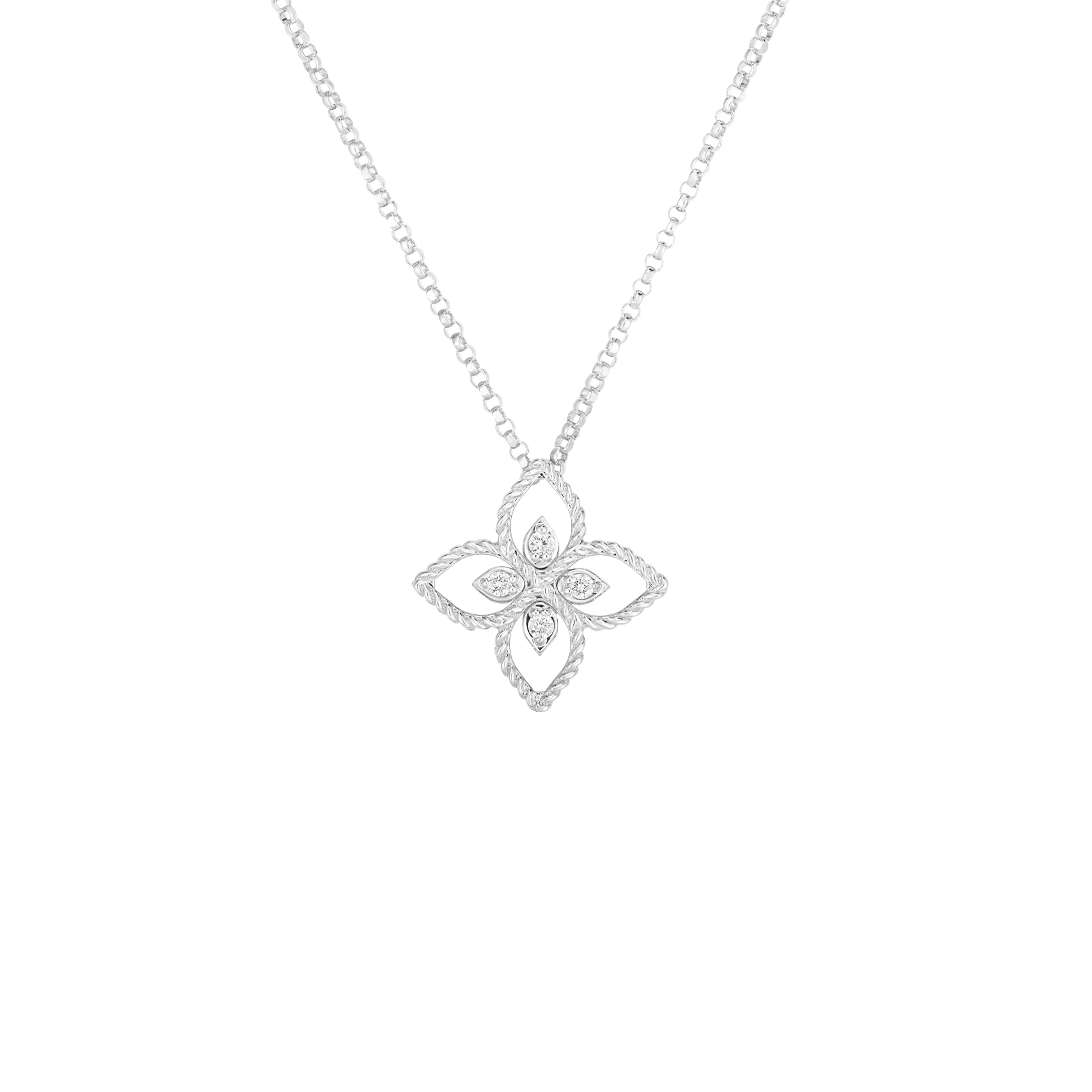 Roberto Coin 18K White Gold Principessa Small Diamond Flower Necklace