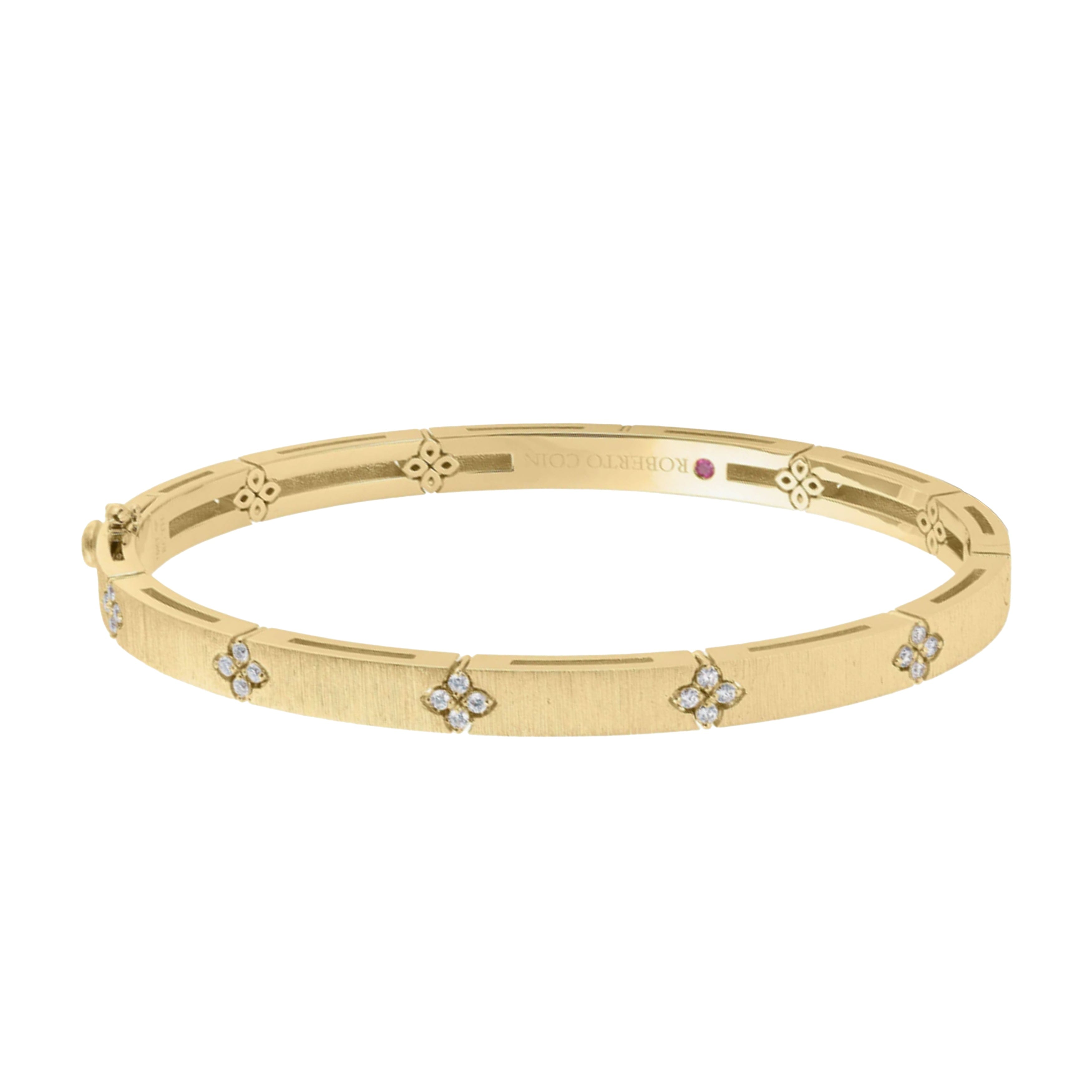 Roberto Coin 18K Yellow Gold Love In Verona Narrow Width Diamond Accent Satin Finish Small Bangle