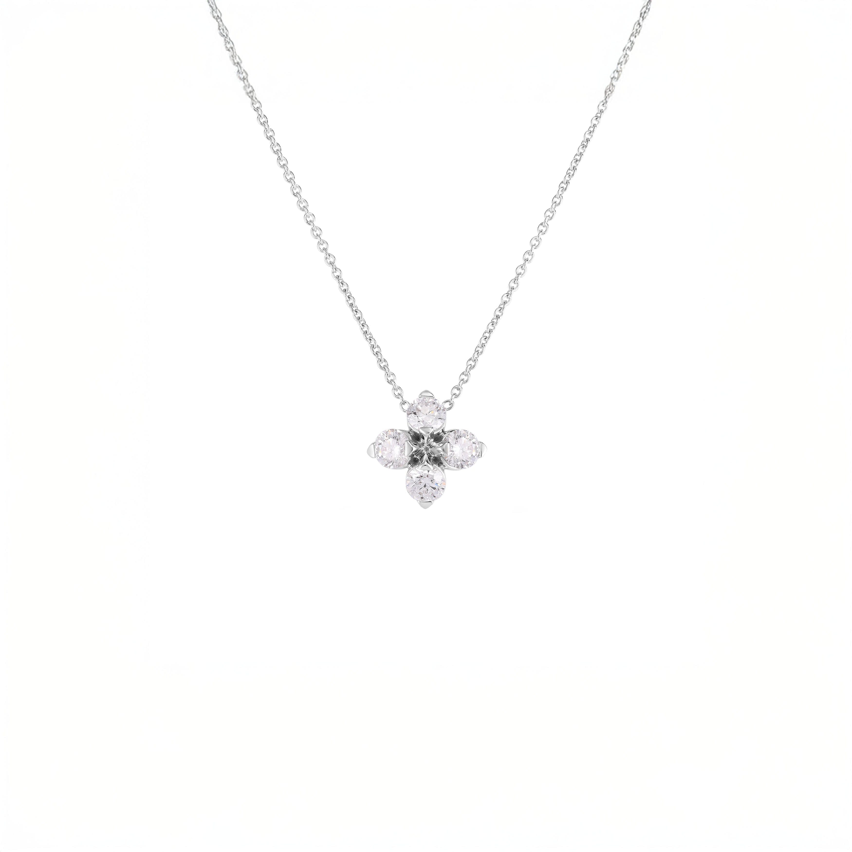 Roberto Coin 18K White Gold Love In Verona Diamond Flower Necklace