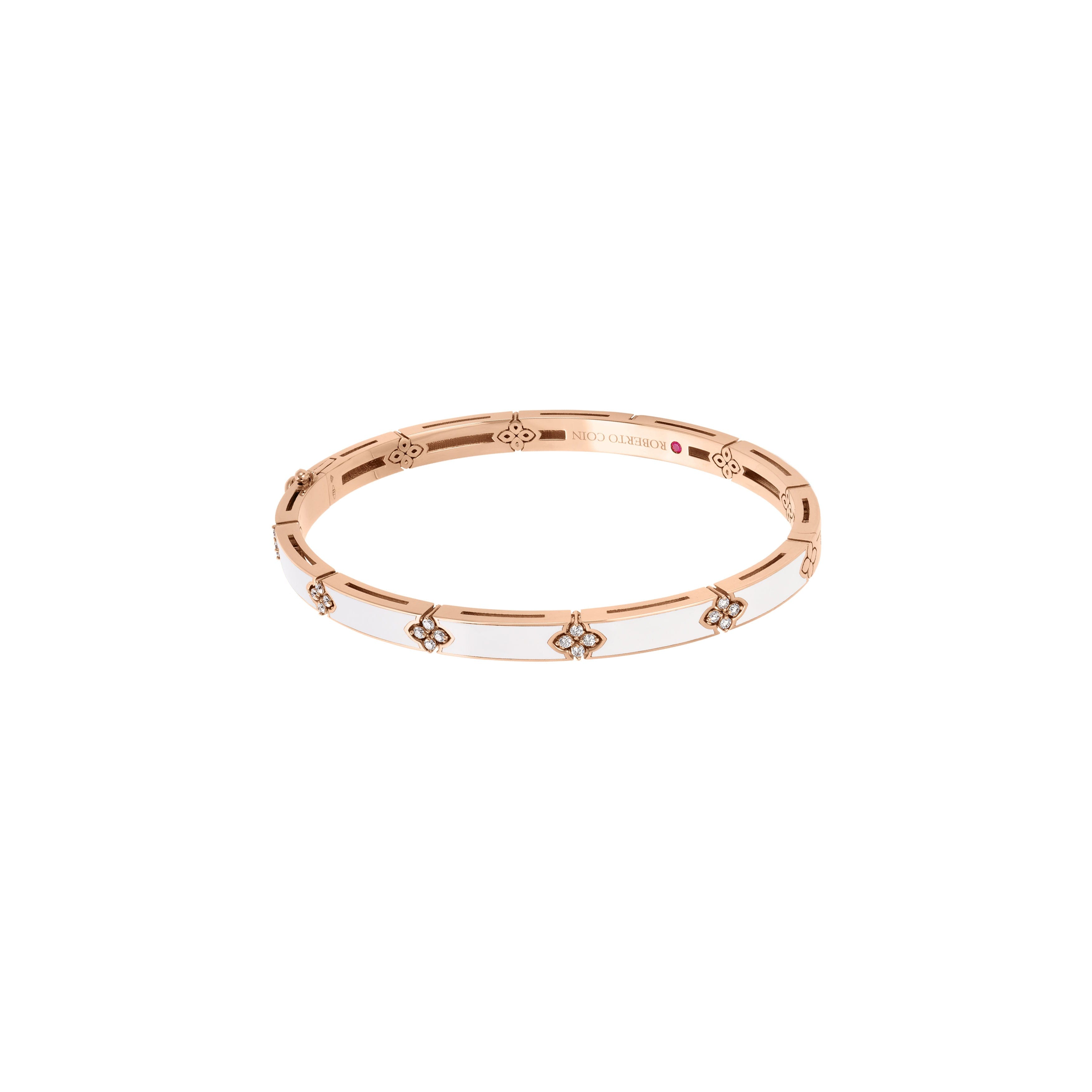 Roberto Coin Love In Verona 18K Rose Gold 0.14CT Diamond and White Enamel Small Bangle